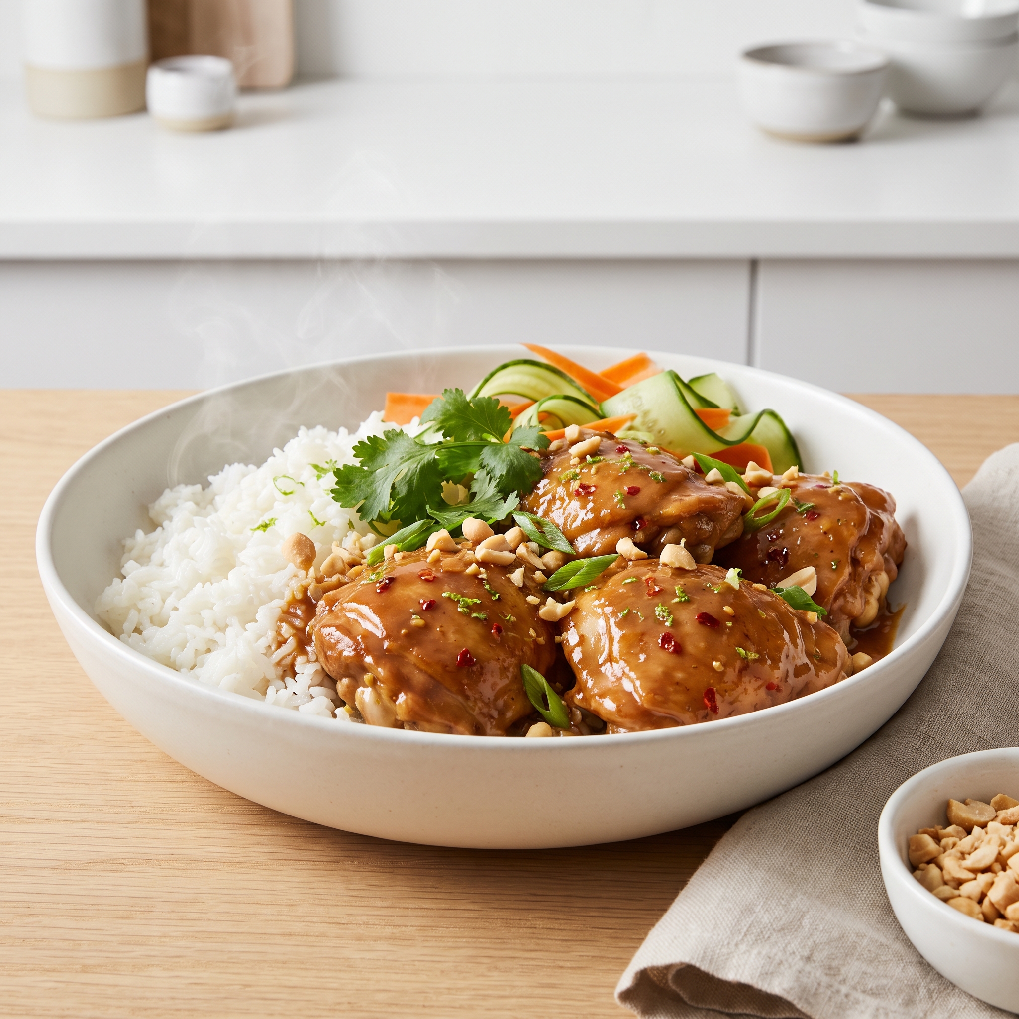 Air-Fried Chicken Thighs with Spicy Peanut Glaze