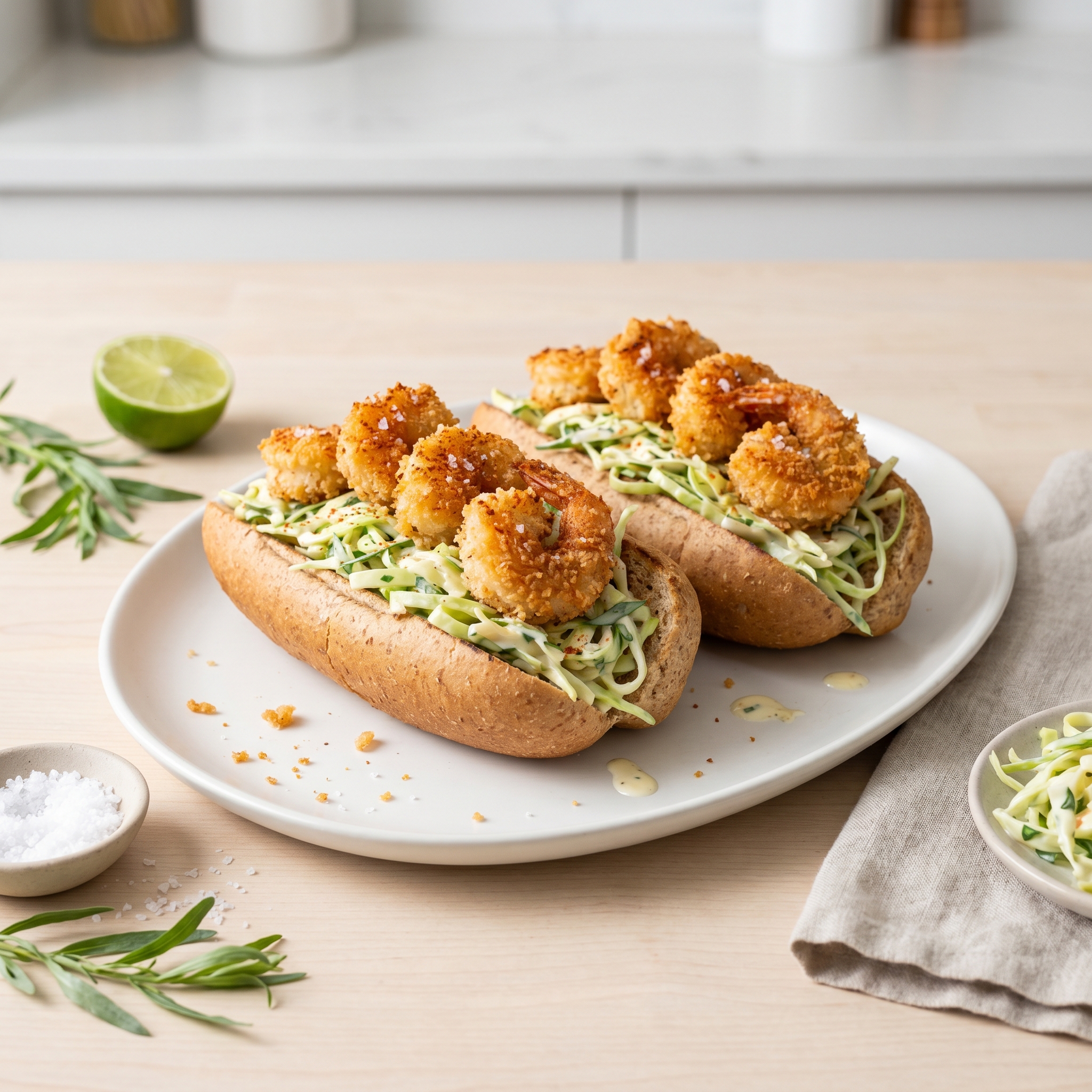 Air-Fryer Shrimp Po’ Boy with Herbed Slaw