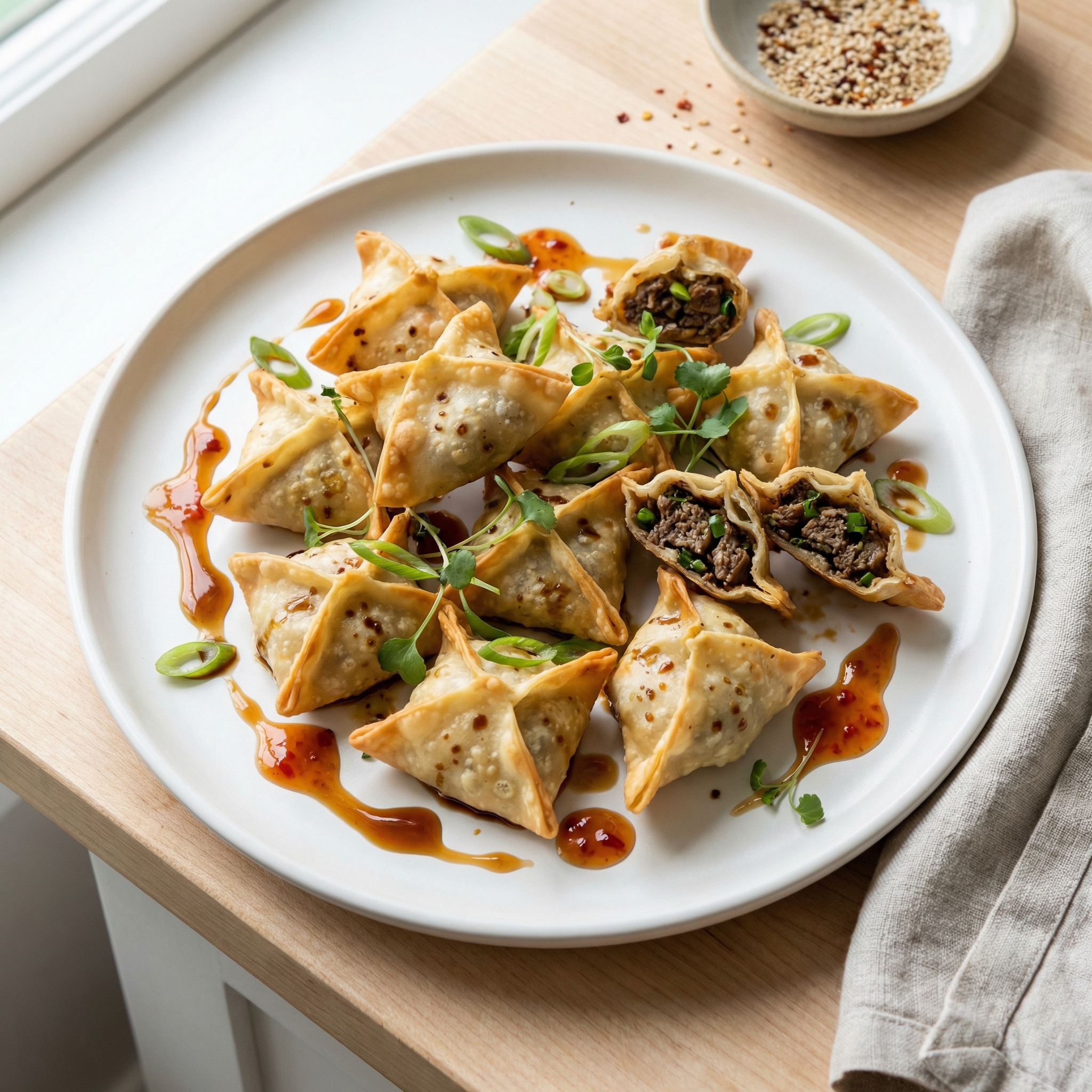 Crispy Air-Fried Beef Wontons