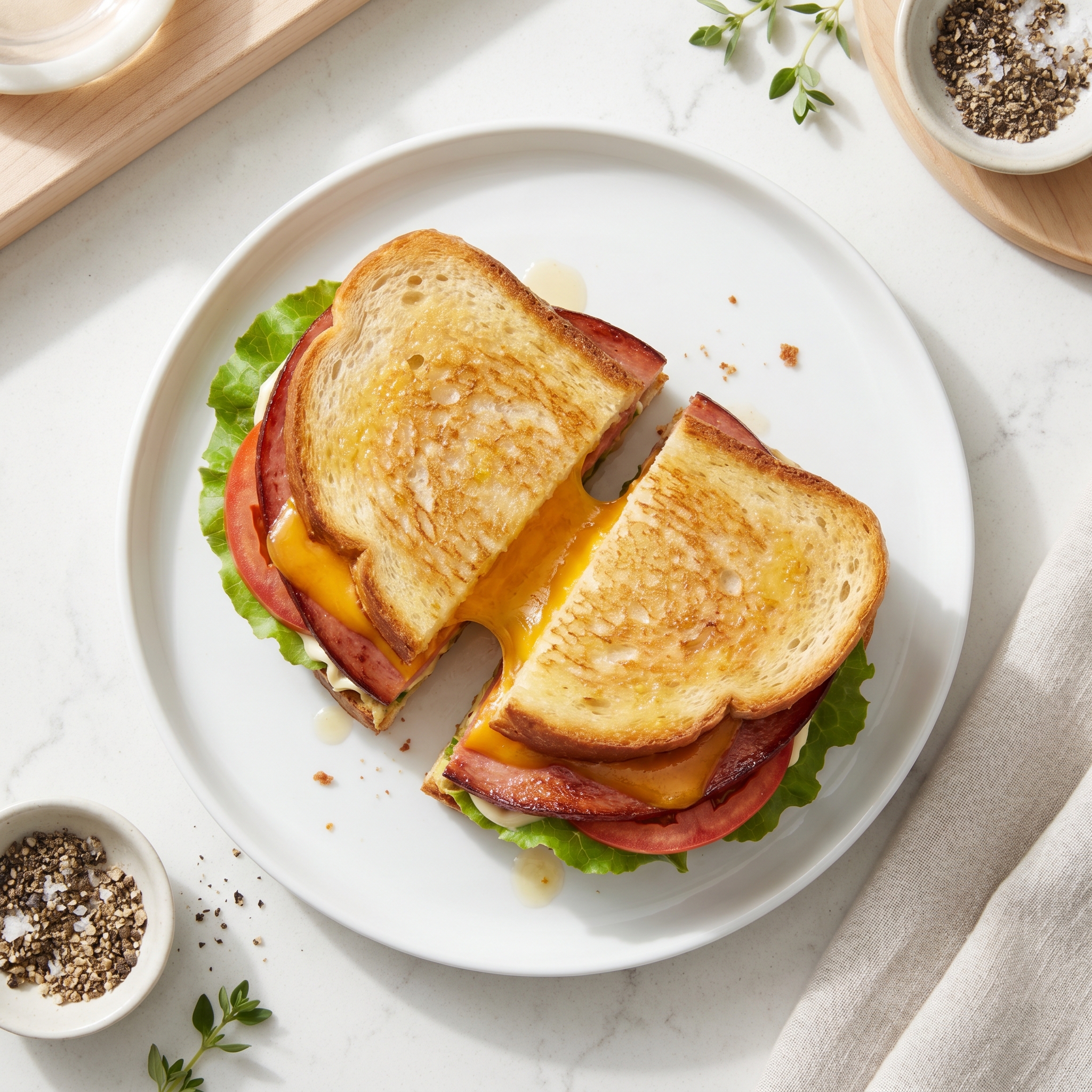 Air Fryer Bologna Sandwich with Cheddar, Tomato, and Lettuce