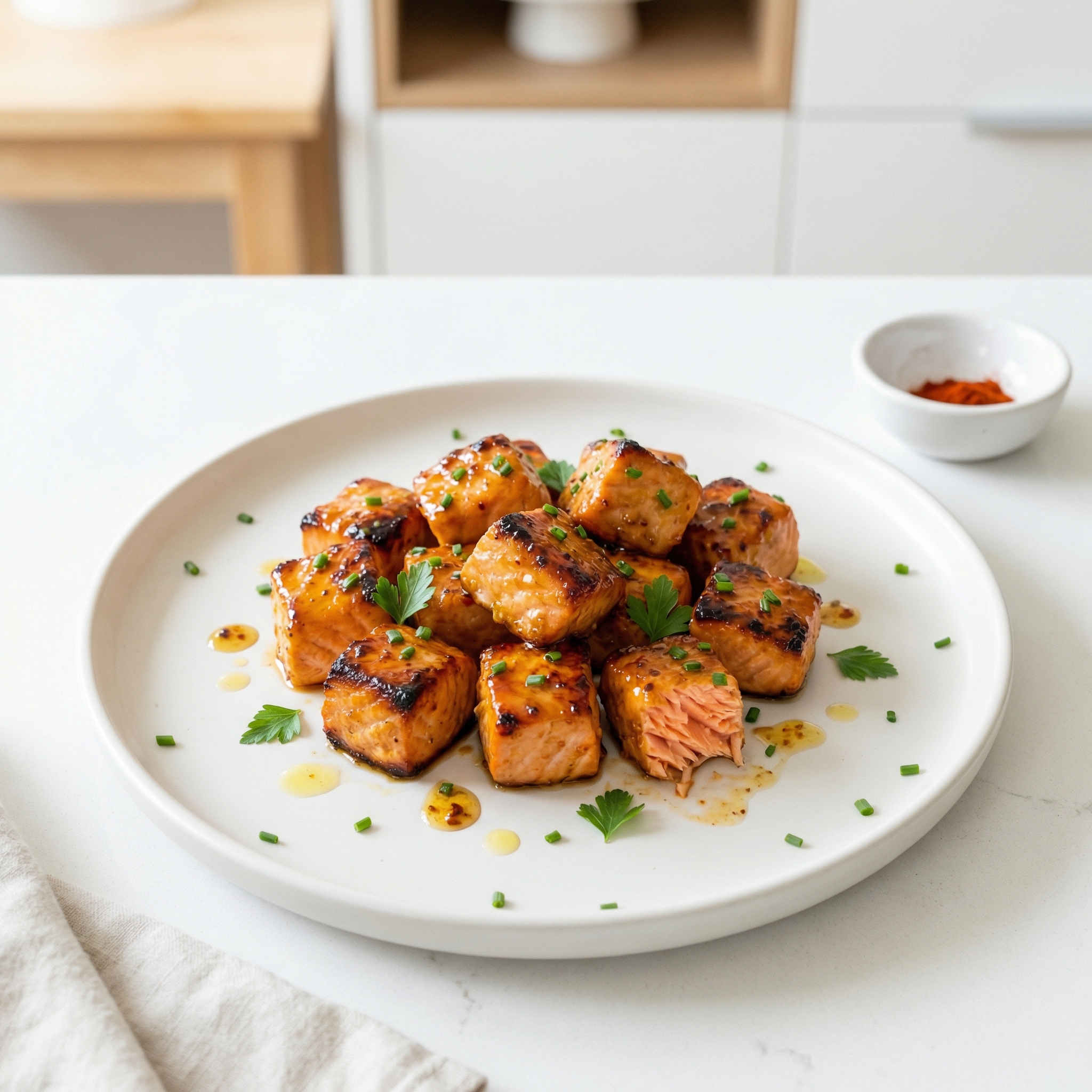 Air-Fried Honey Mustard Salmon Nuggets