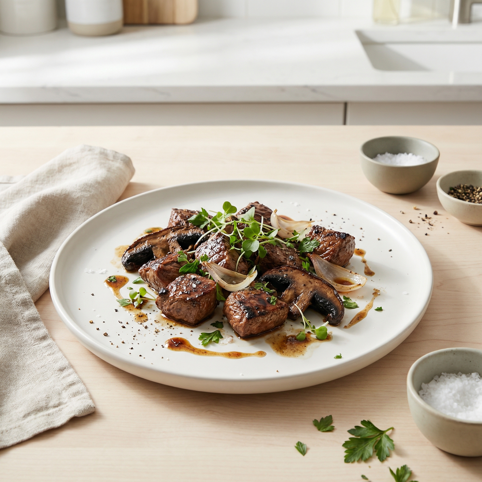 Air-Fried Steak Bites with Portobello Mushrooms