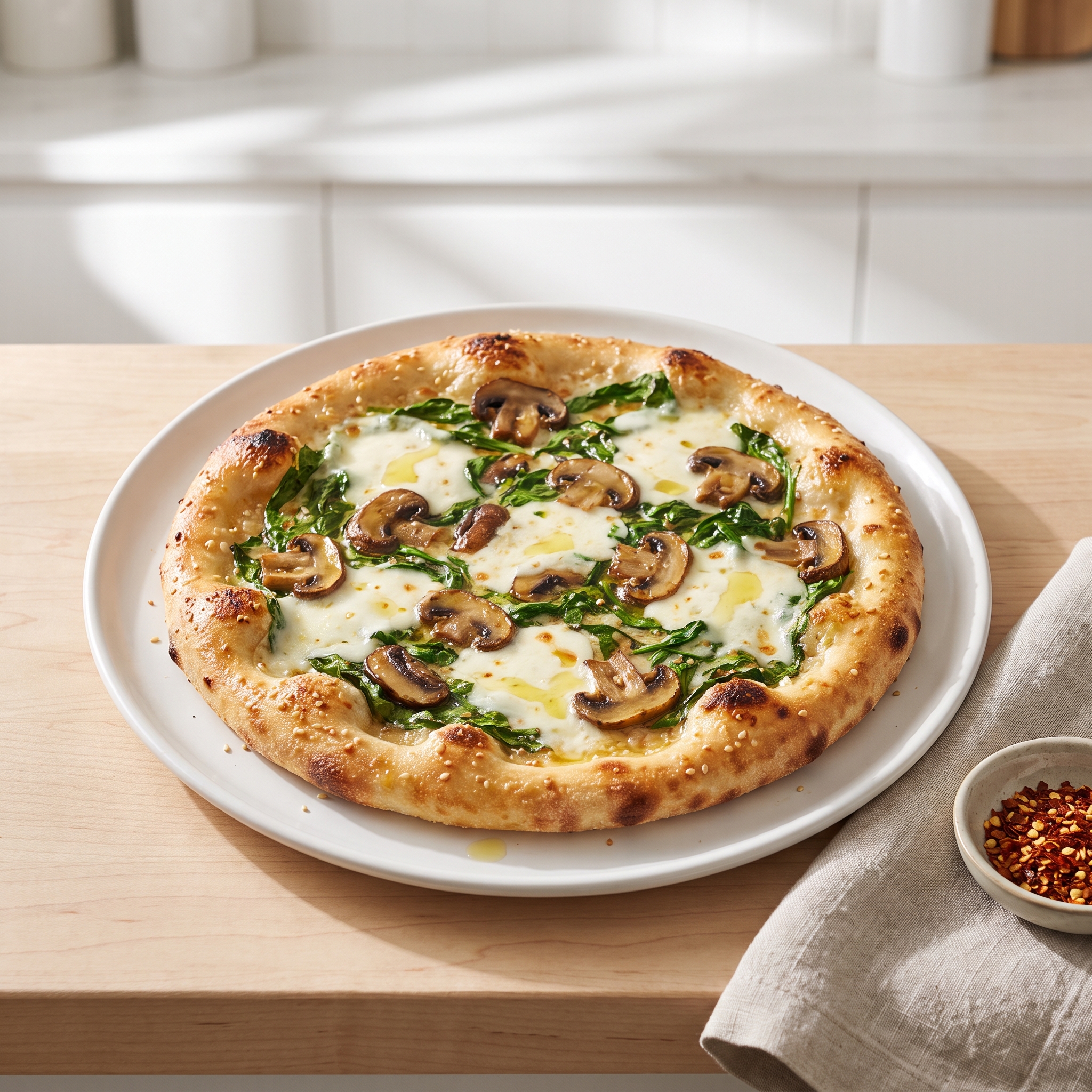 Allie's Spinach and Mushroom Pizza
