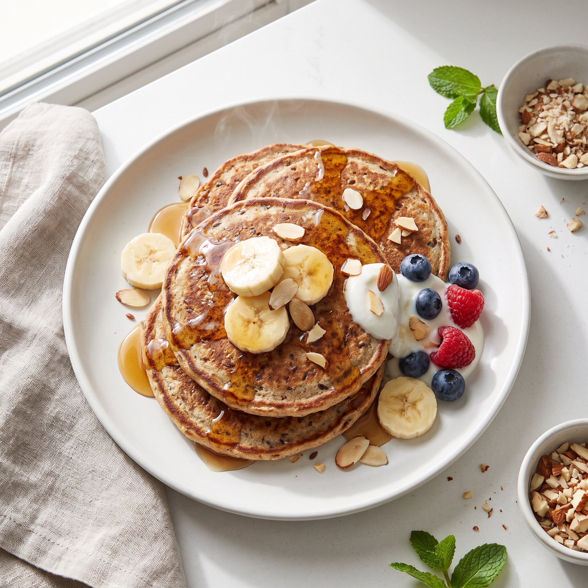 Almond-Banana Whole Wheat Pancakes