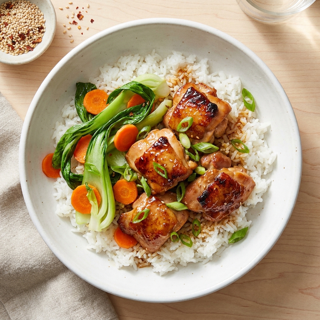 Asian Bok Choy and Chicken Salad Over Rice