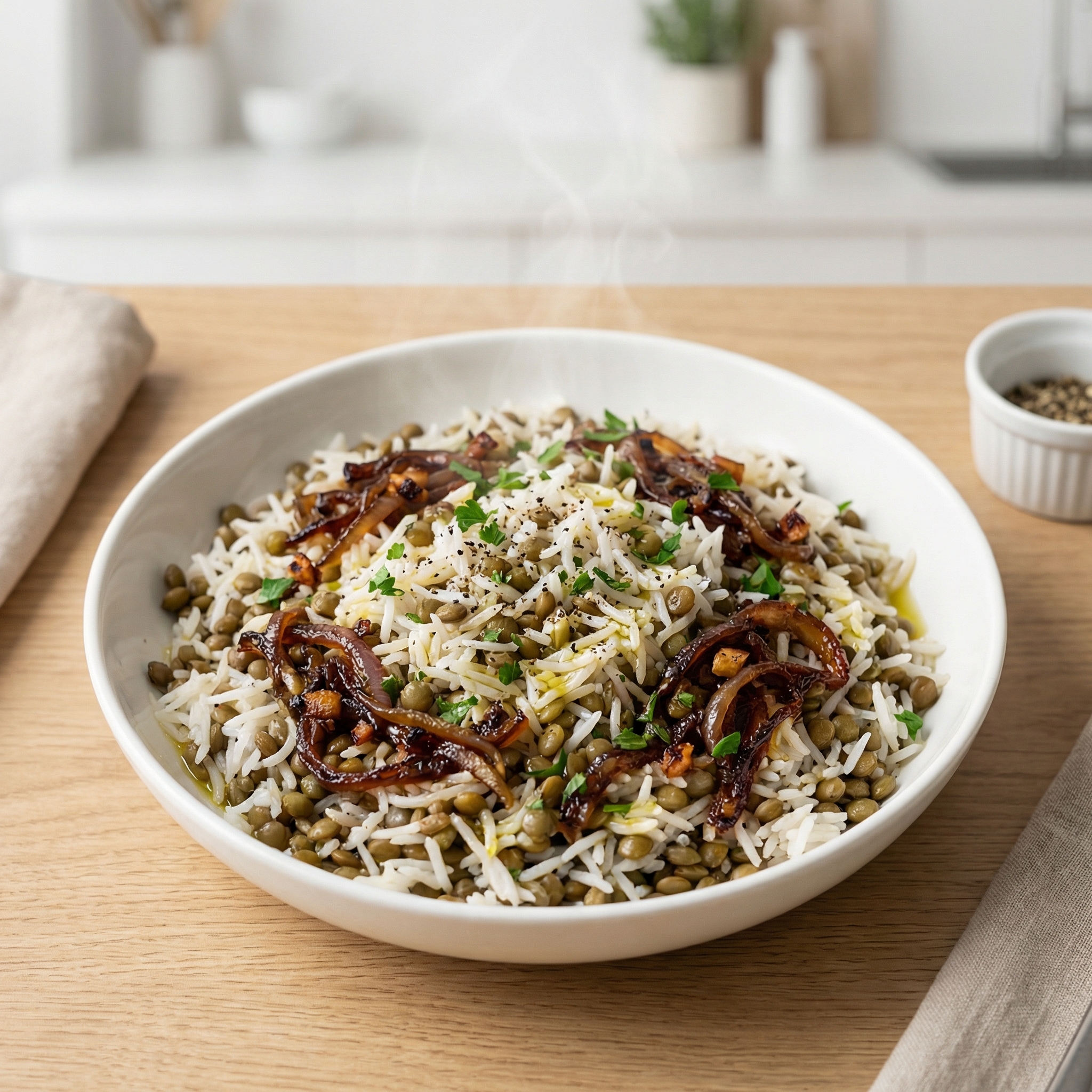Green Lentils and Rice Assyrian Style