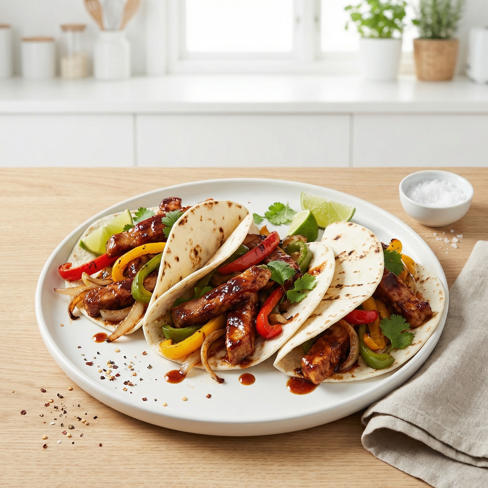 BBQ Pork Fajitas with Peppers and Onions