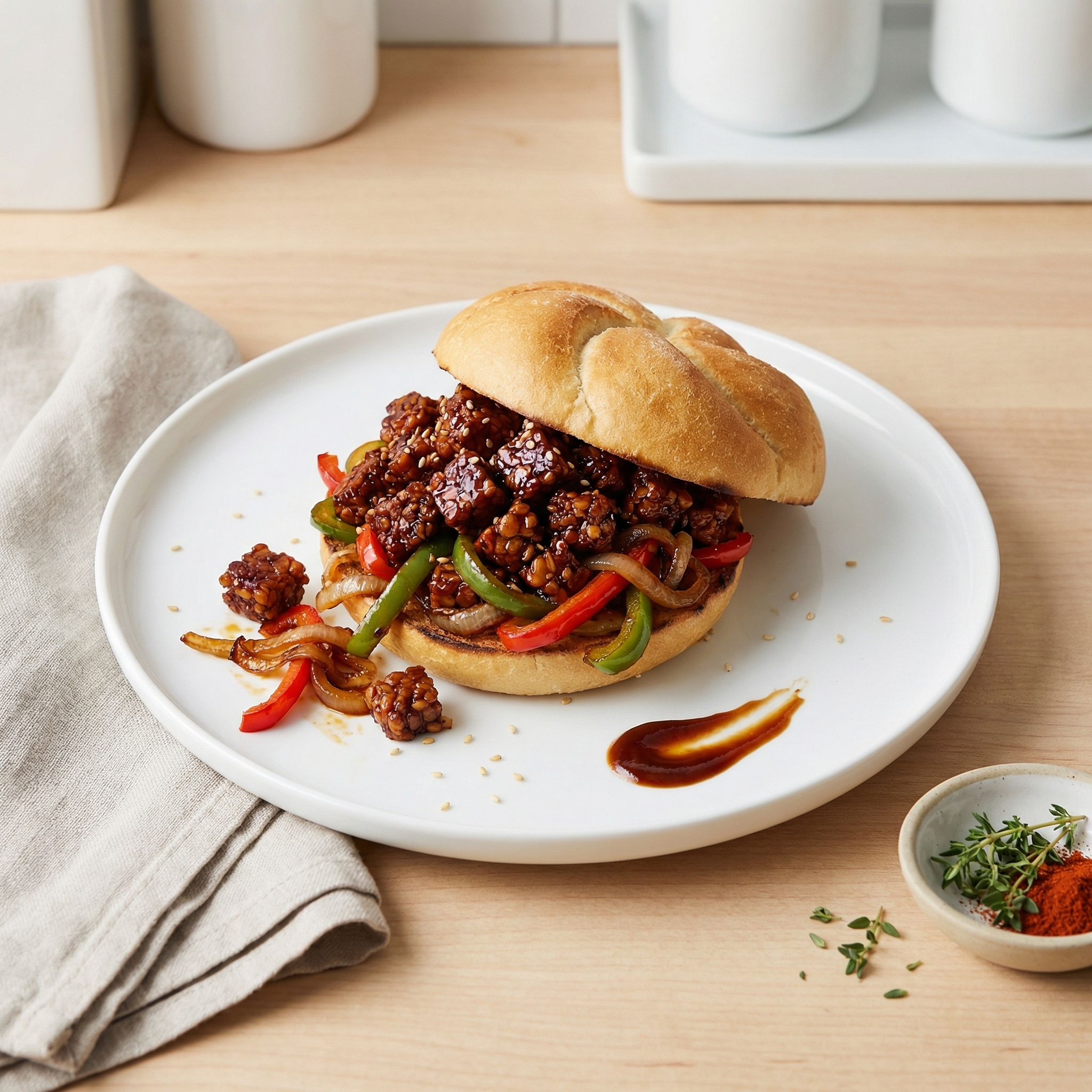 BBQ Tempeh Kaiser Roll Sandwiches