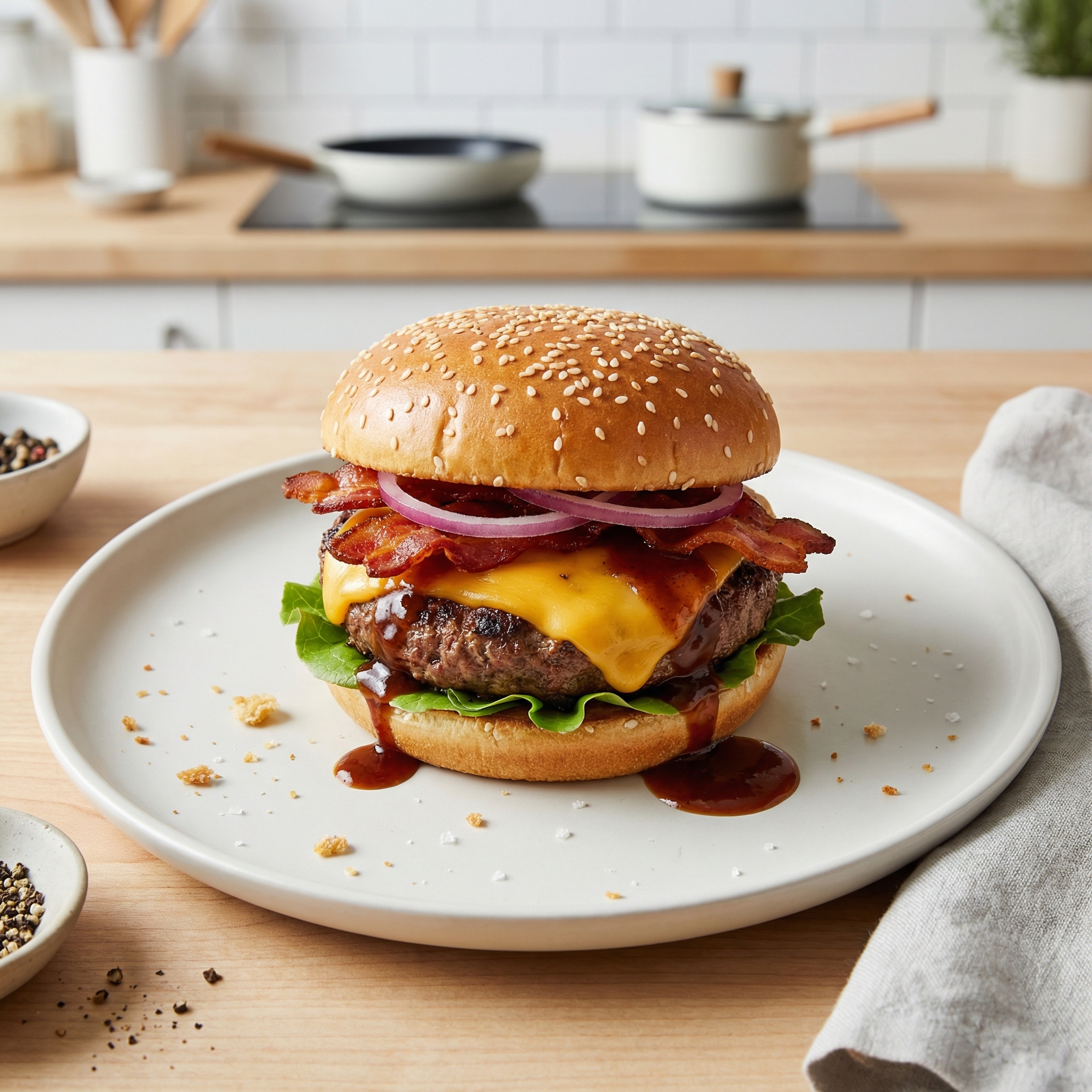 Steak-Sauce Bacon Cheese Burgers