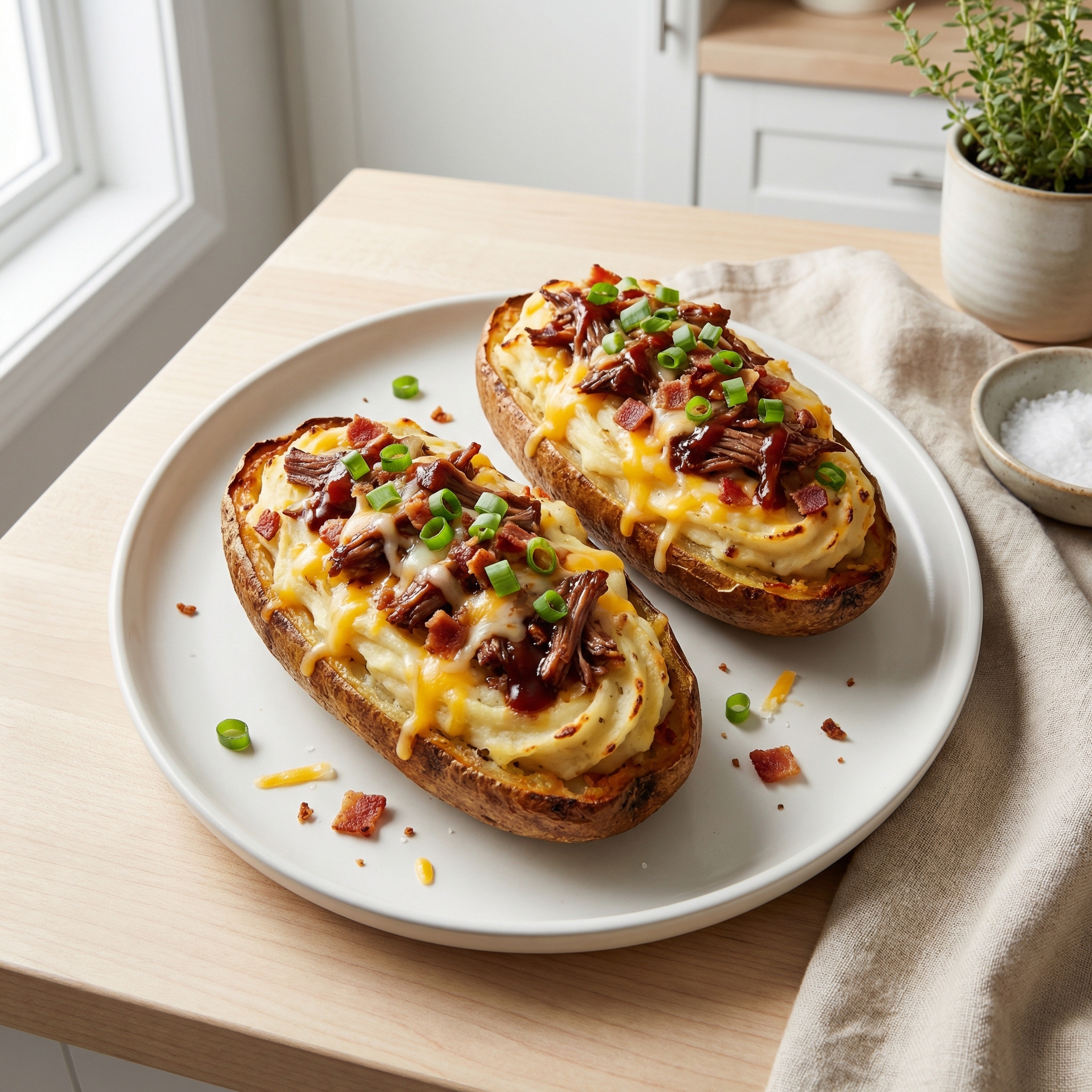 Bacon Cheese Burger Twice-Baked Idaho Potatoes