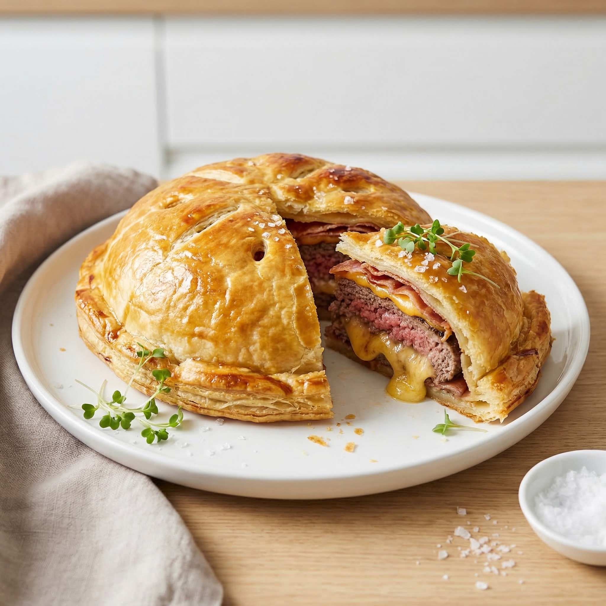 Bacon-Cheddar Burger Wellington