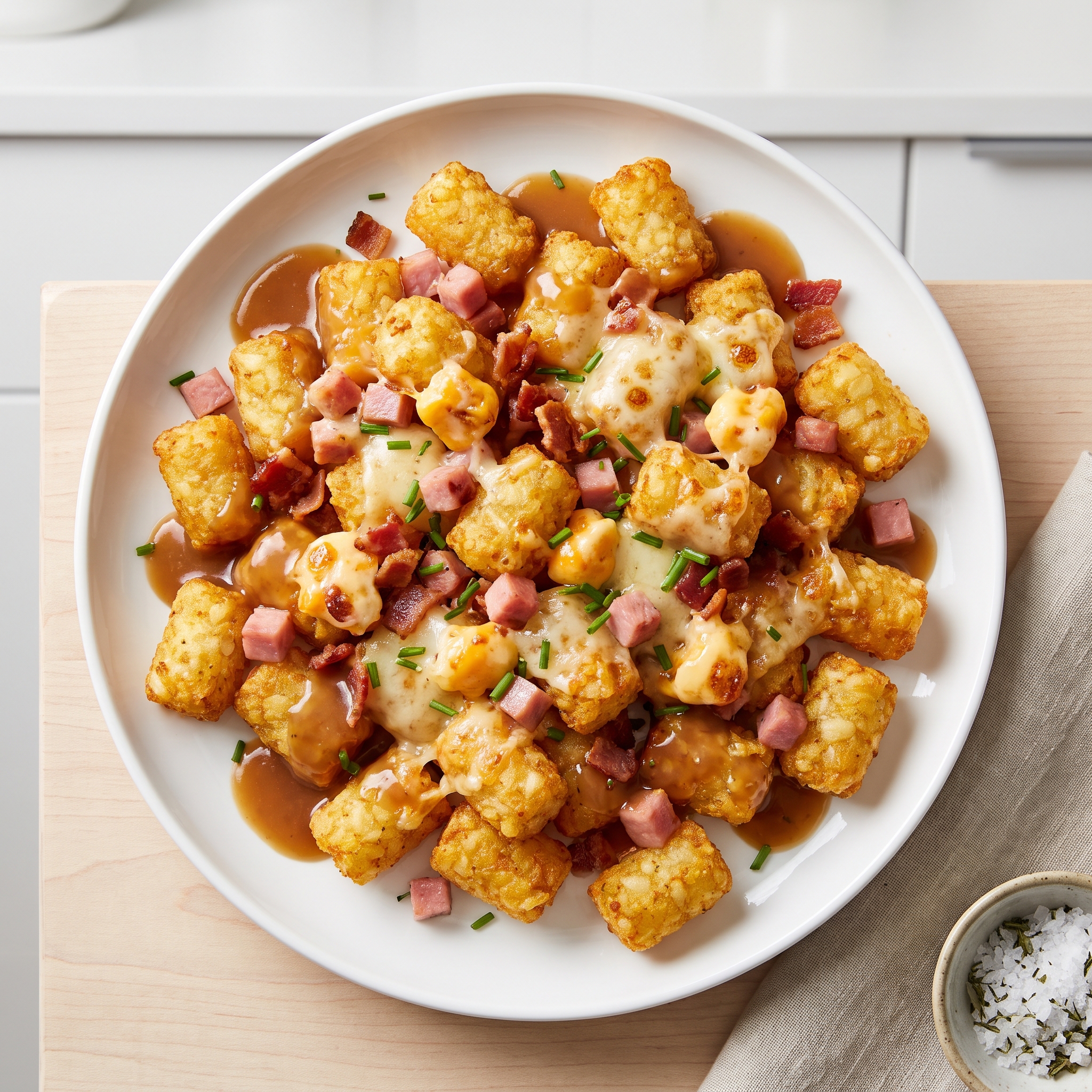 Bacon, Ham & Swiss Loaded Tater Tot Poutine