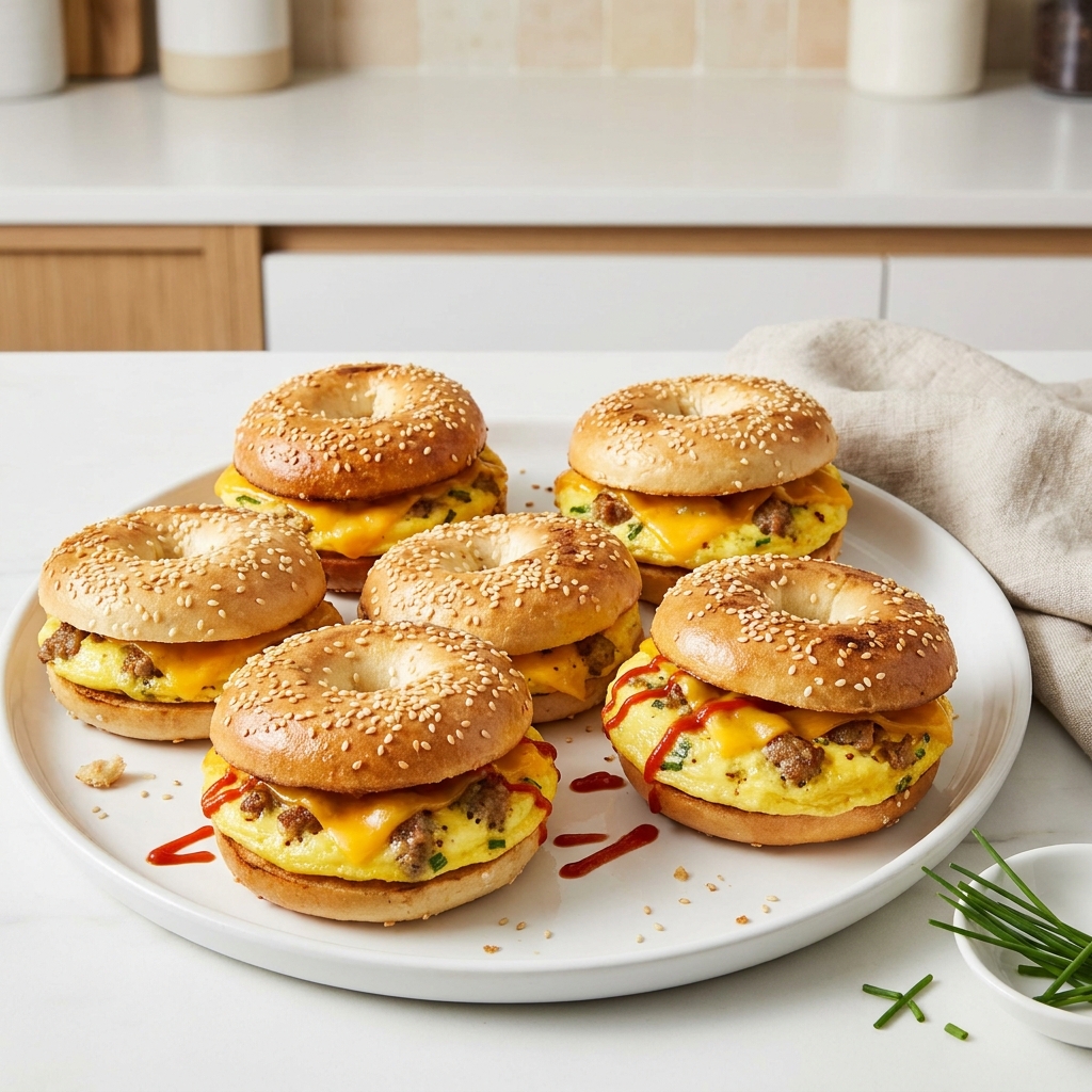 Bagel Pan Baked Egg Sandwiches