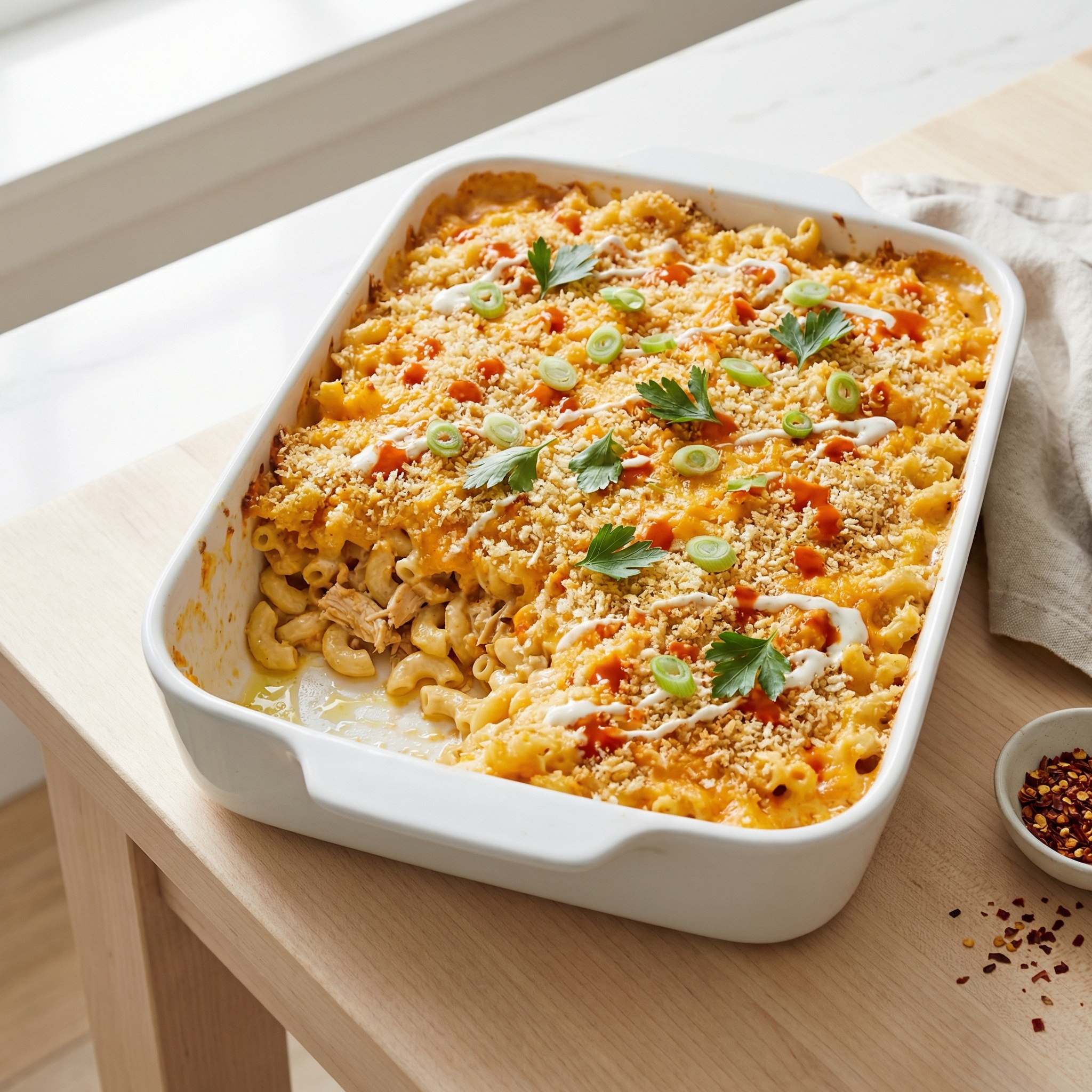 Oven-Baked Buffalo Chicken Macaroni and Cheese