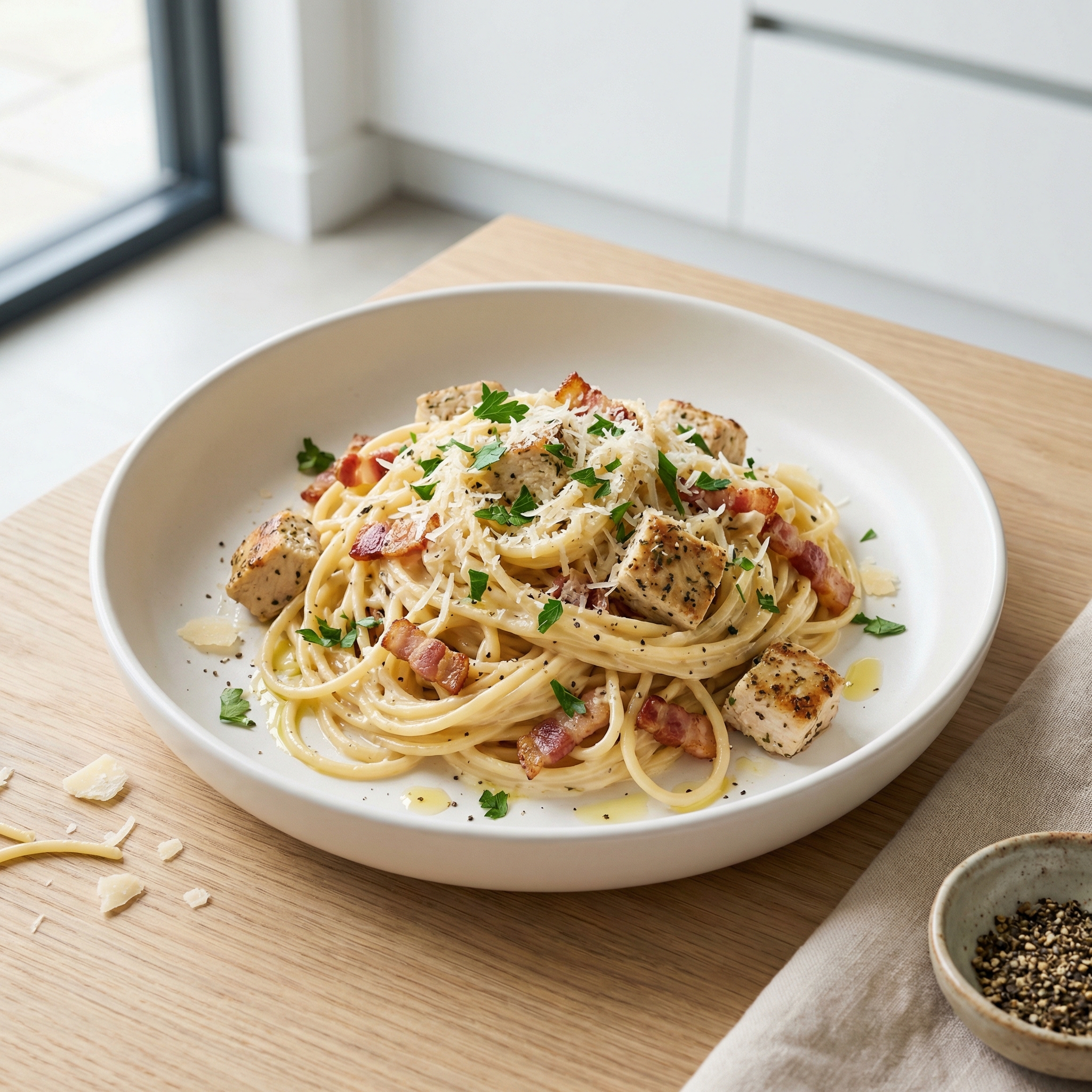 Baked Chicken Carbonara with Spaghetti