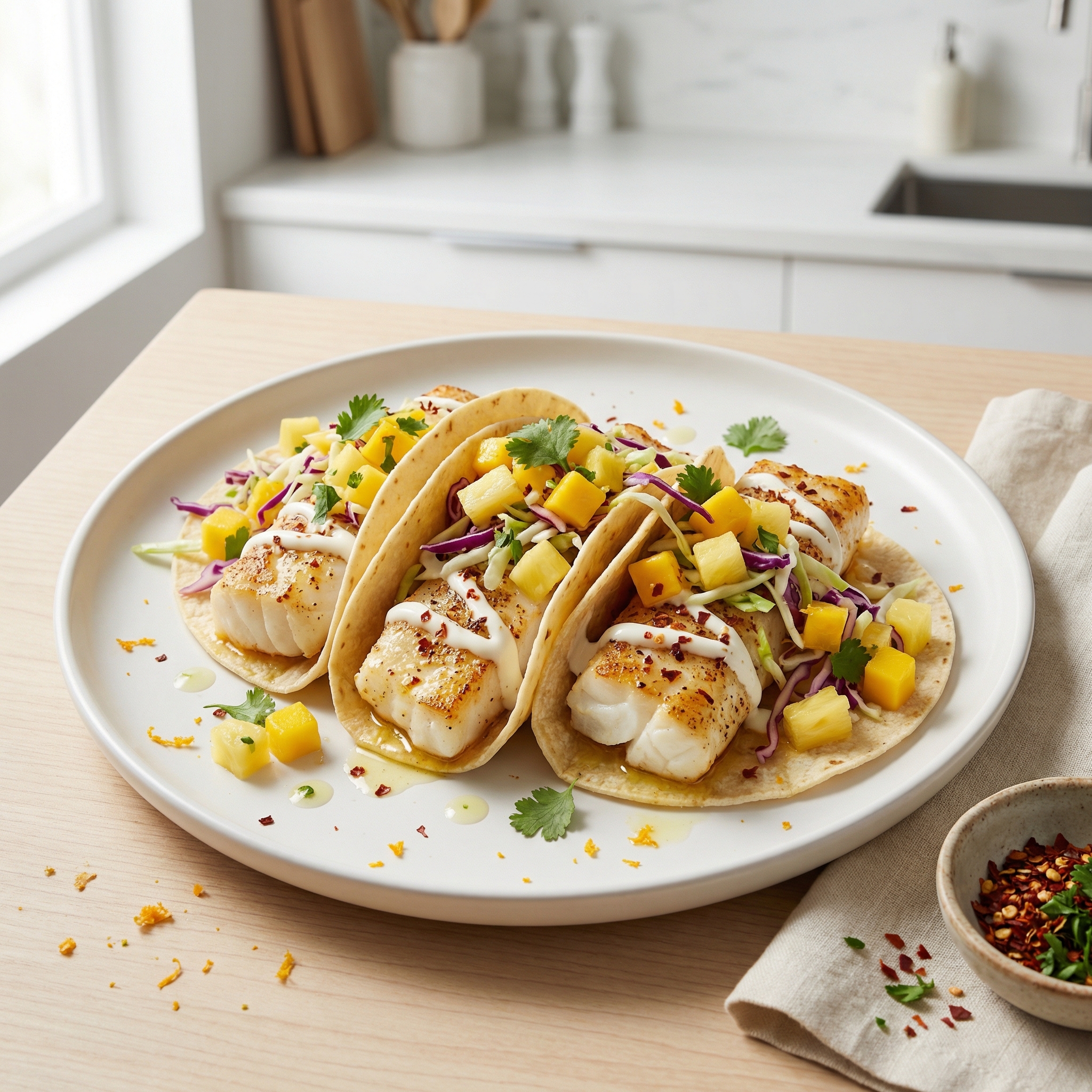 Easy Fish Tacos with Mango-Pineapple Slaw