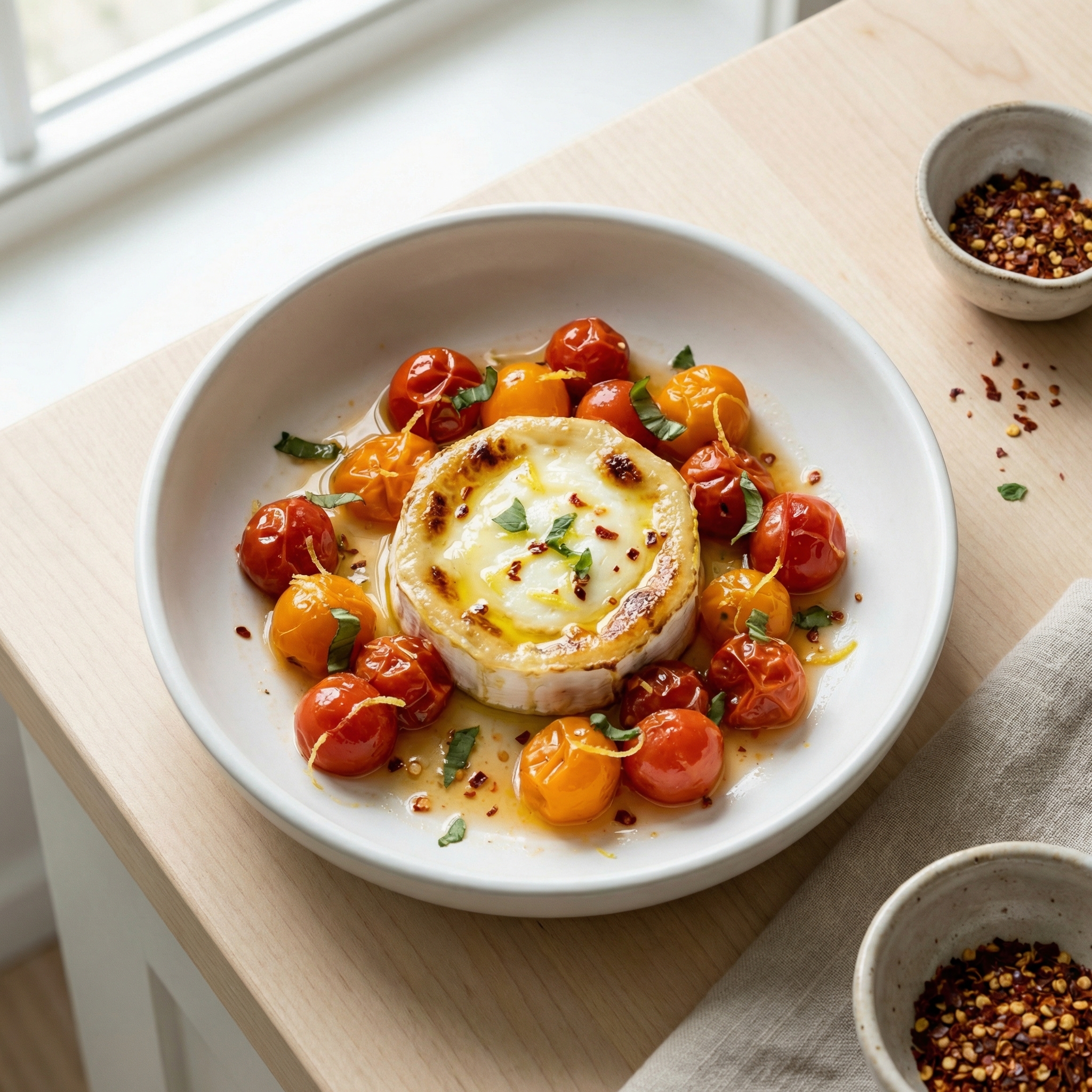 Warm Caprese Salad with Baked Goat Cheese
