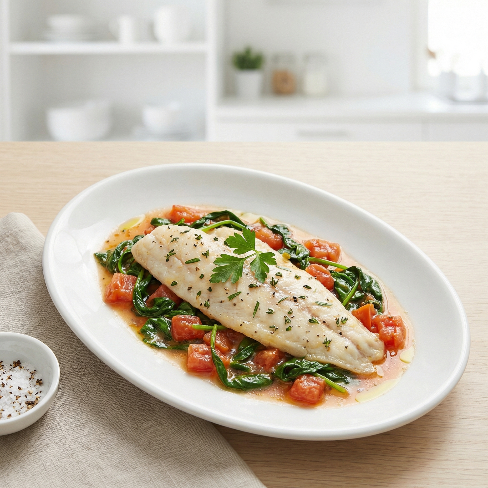 Oven-Roasted Haddock with Spinach and Tomato
