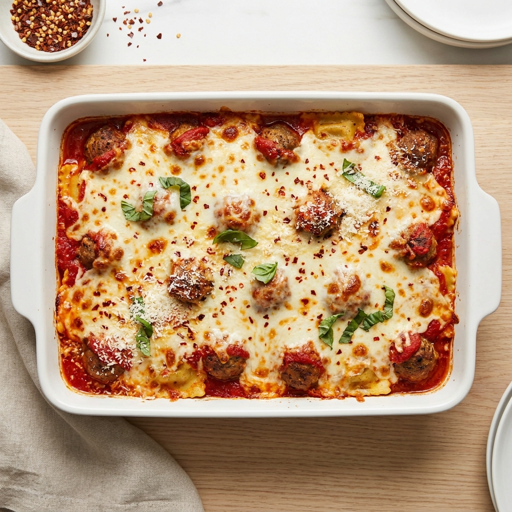 Baked Meatball and Cheese Ravioli Casserole