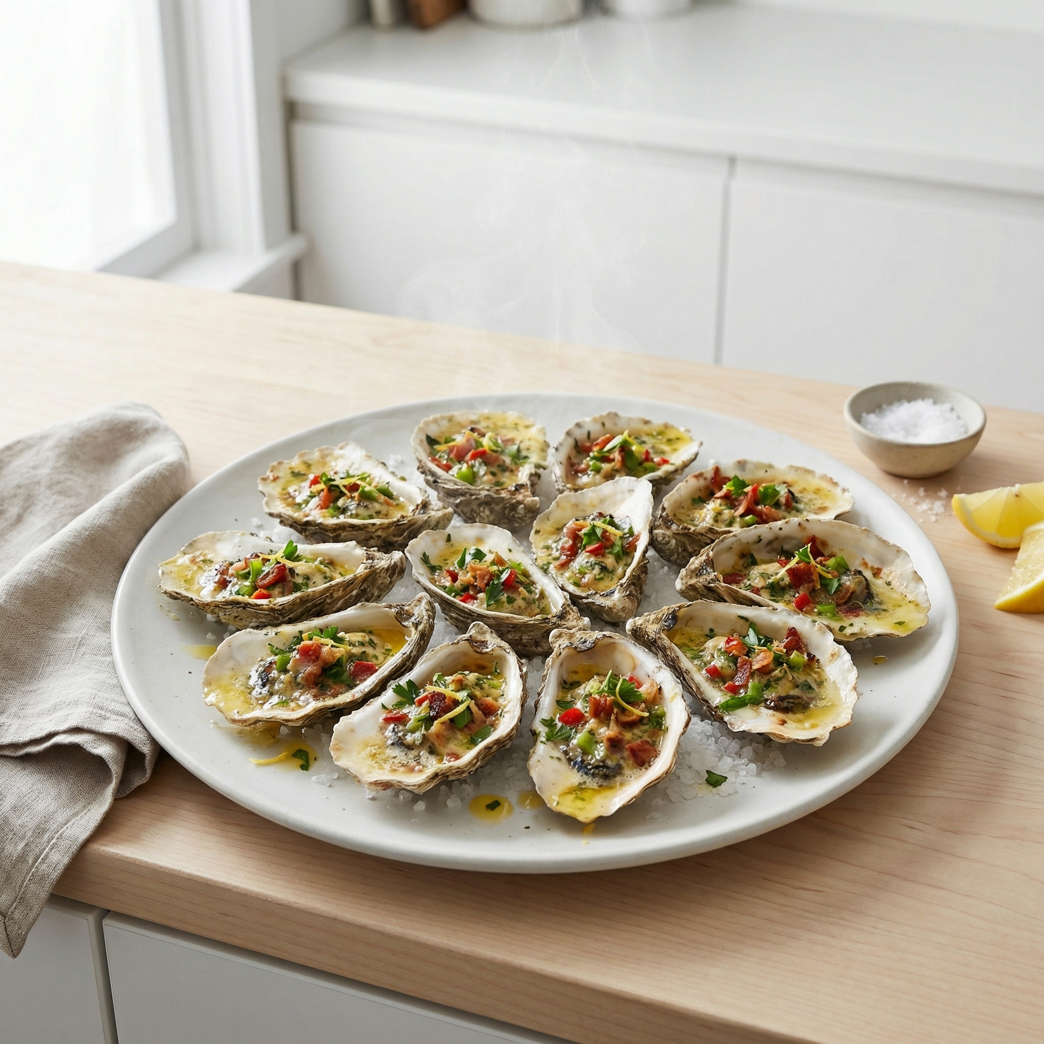 Baked Oysters Casino with Bacon and Peppers