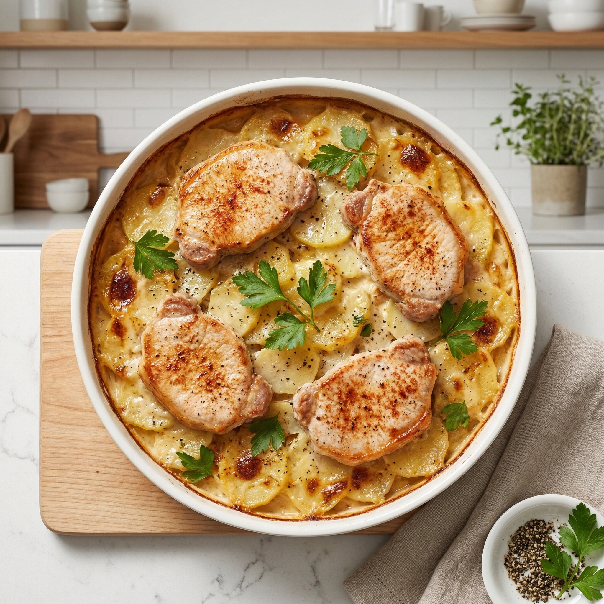 Baked Pork Chops with Creamy Scalloped Potatoes