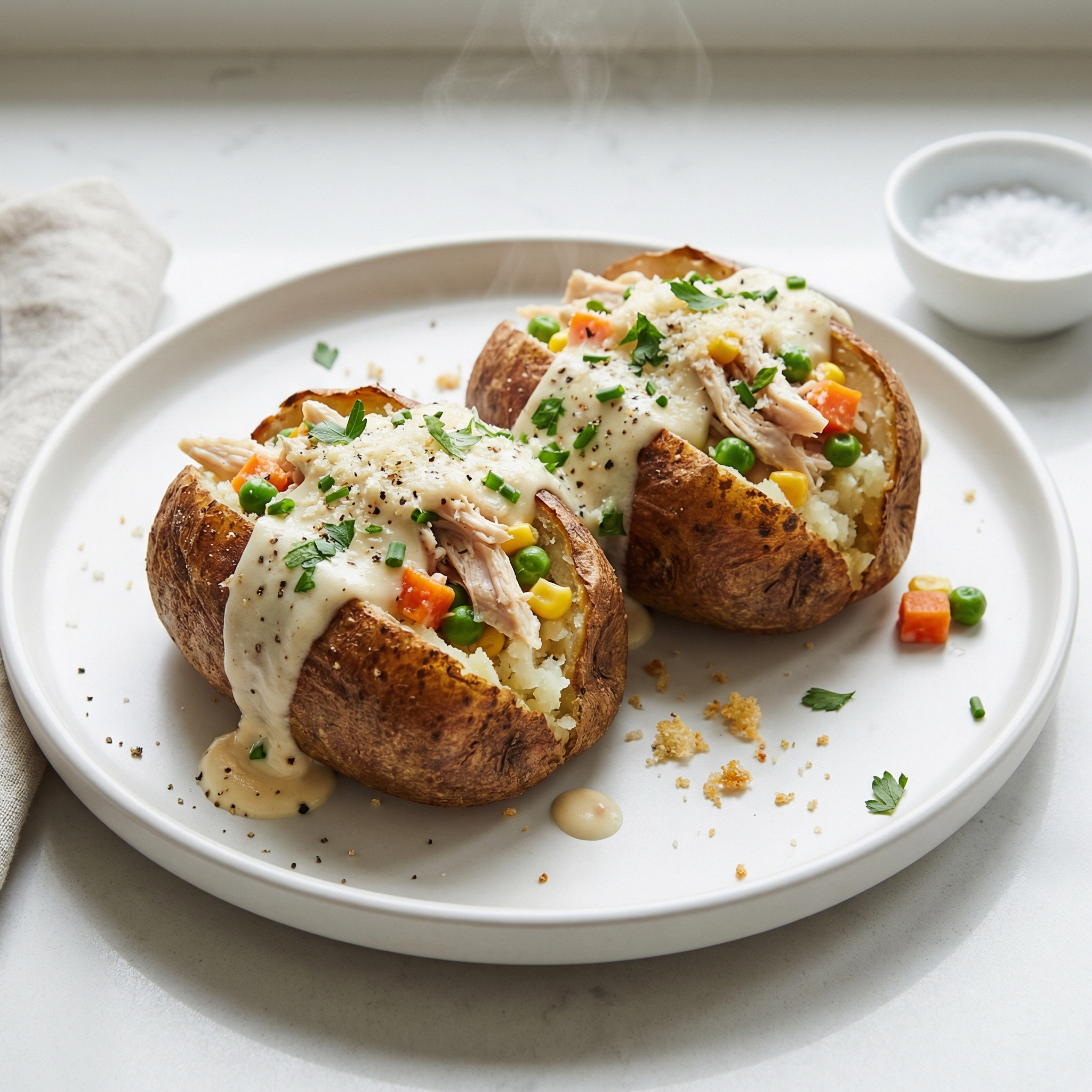 Alfredo Chicken–Stuffed Baked Potatoes