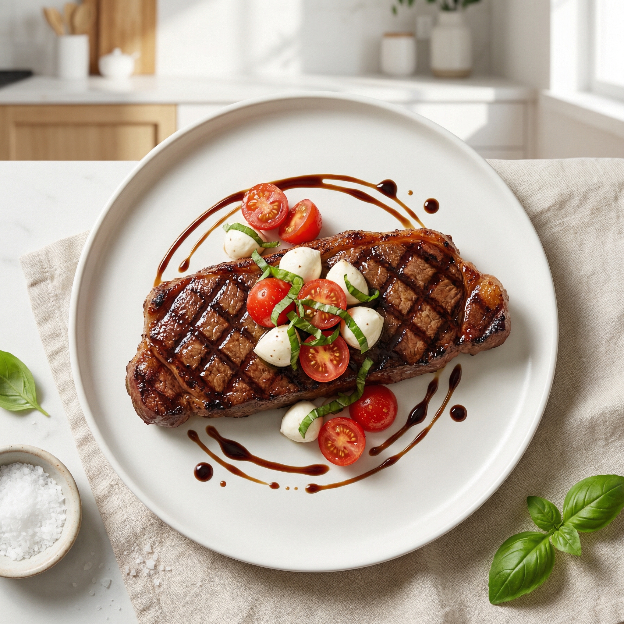 Grilled Steak with Balsamic Caprese Topping