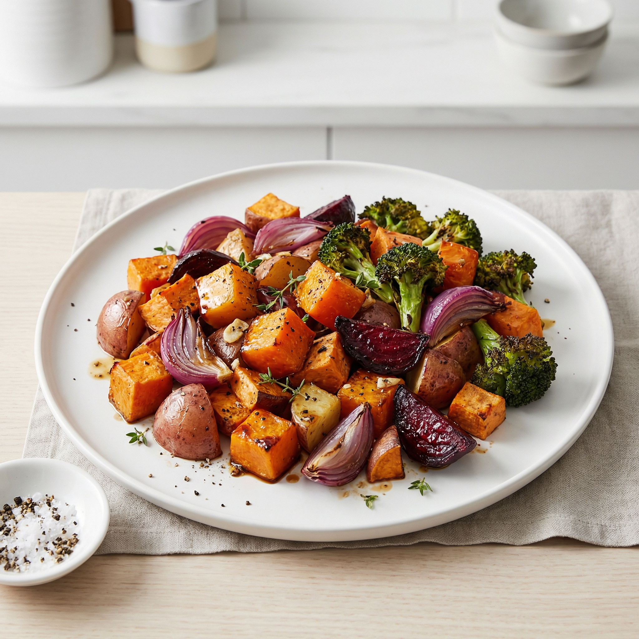 Balsamic-Honey Roasted Pumpkin with Root Veggies and Broccoli