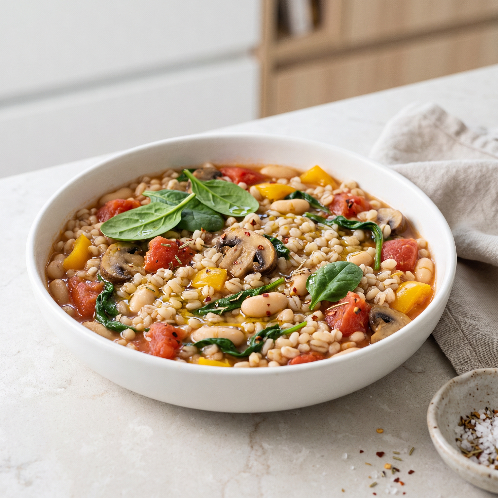 Barley Stew with White Beans and Spinach