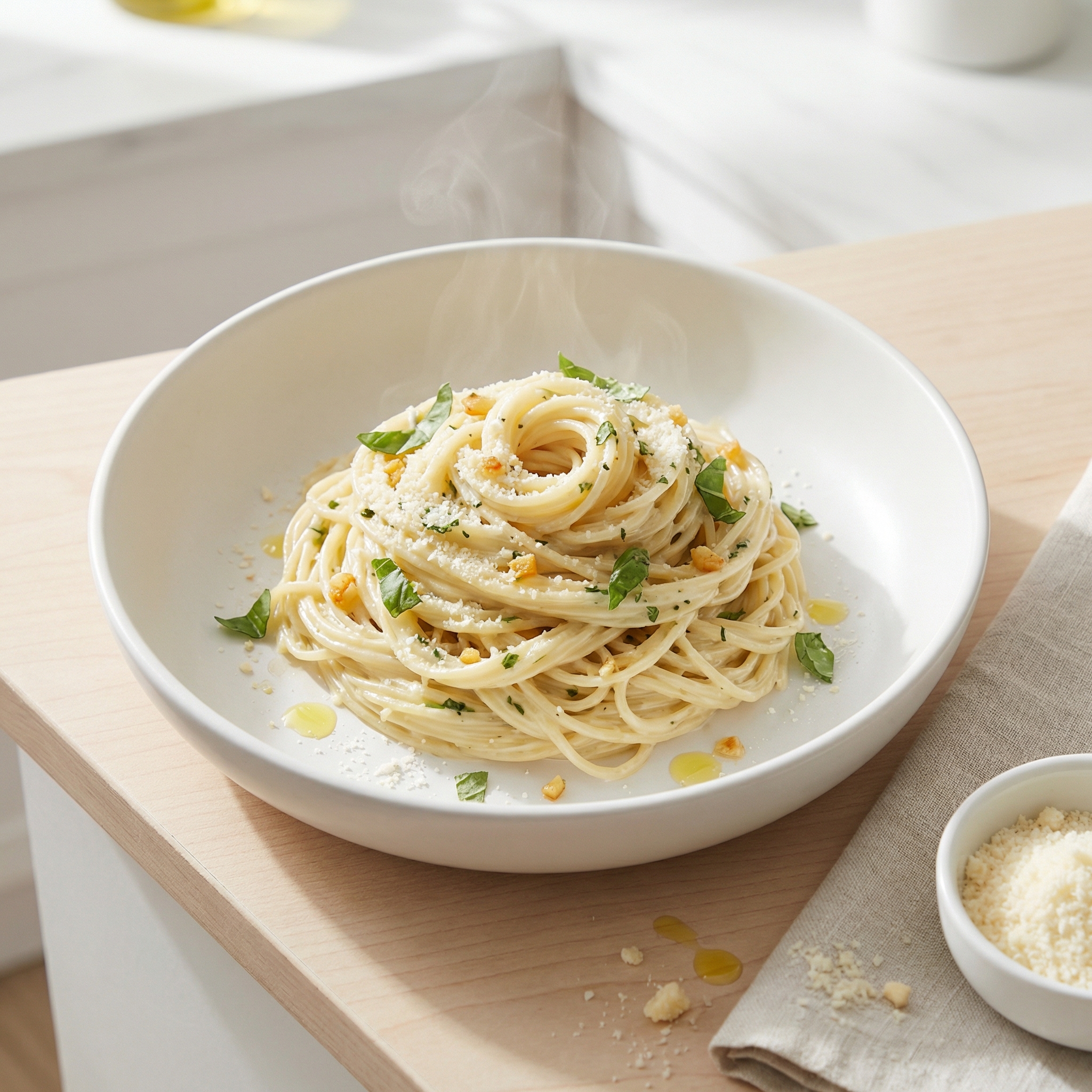 Quick Angel Hair with Basil Cream for One
