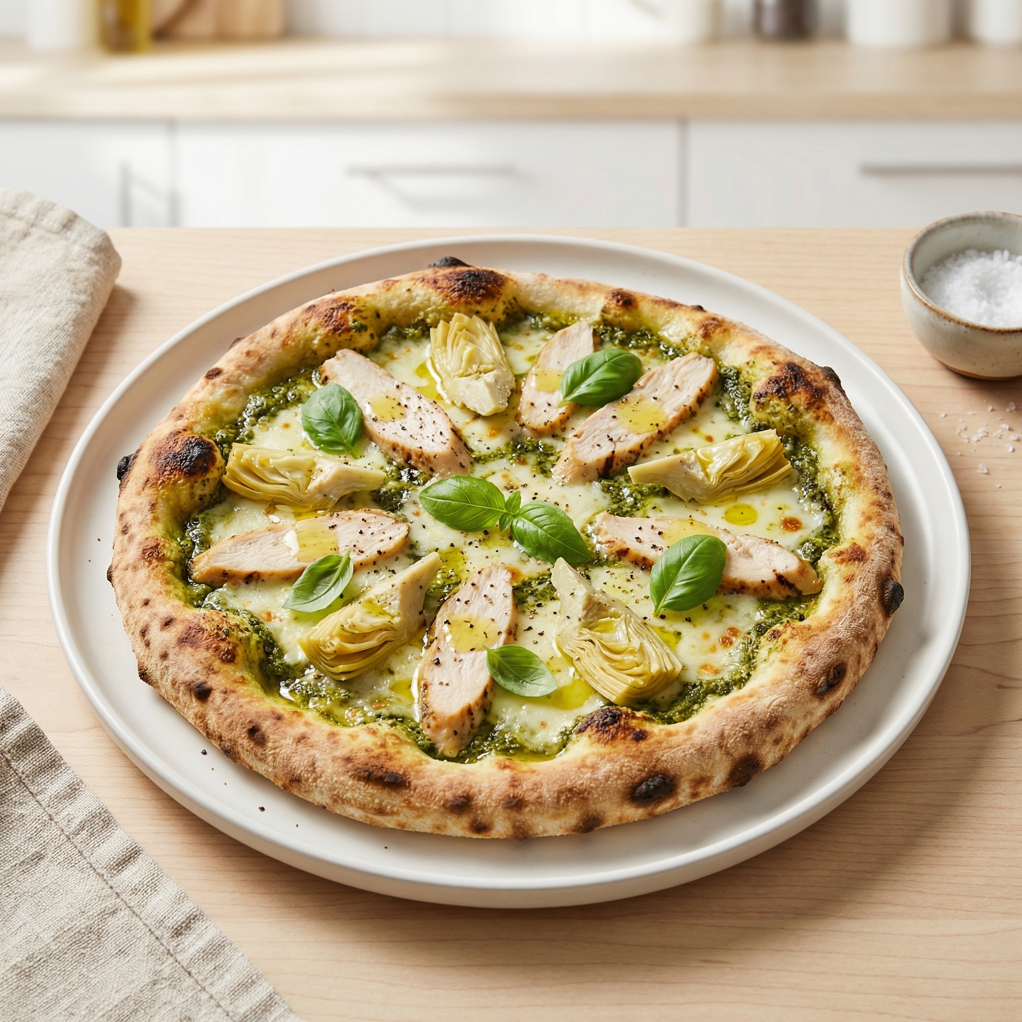 Pesto Chicken and Artichoke Pizza