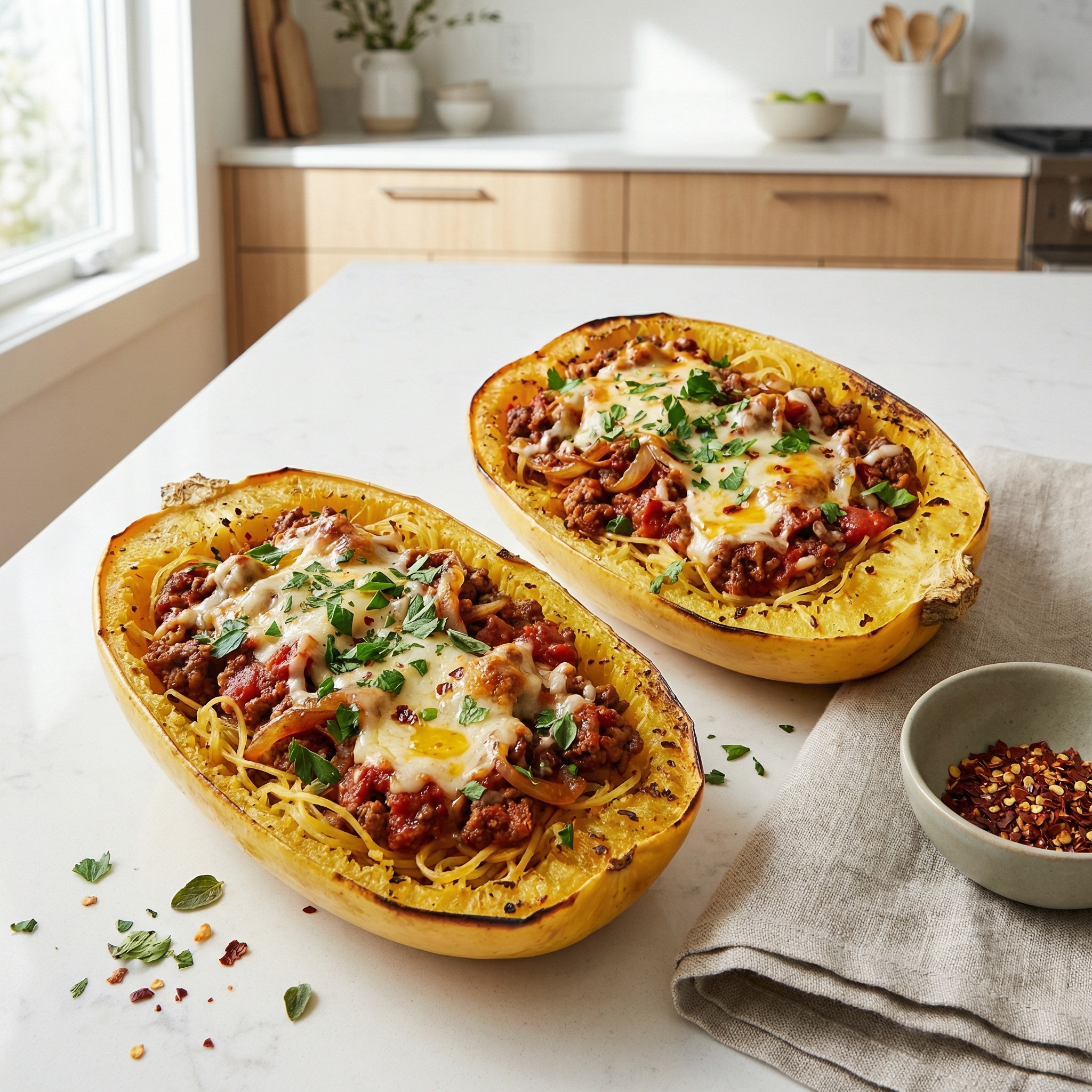 Spaghetti Squash Casserole in the Shell