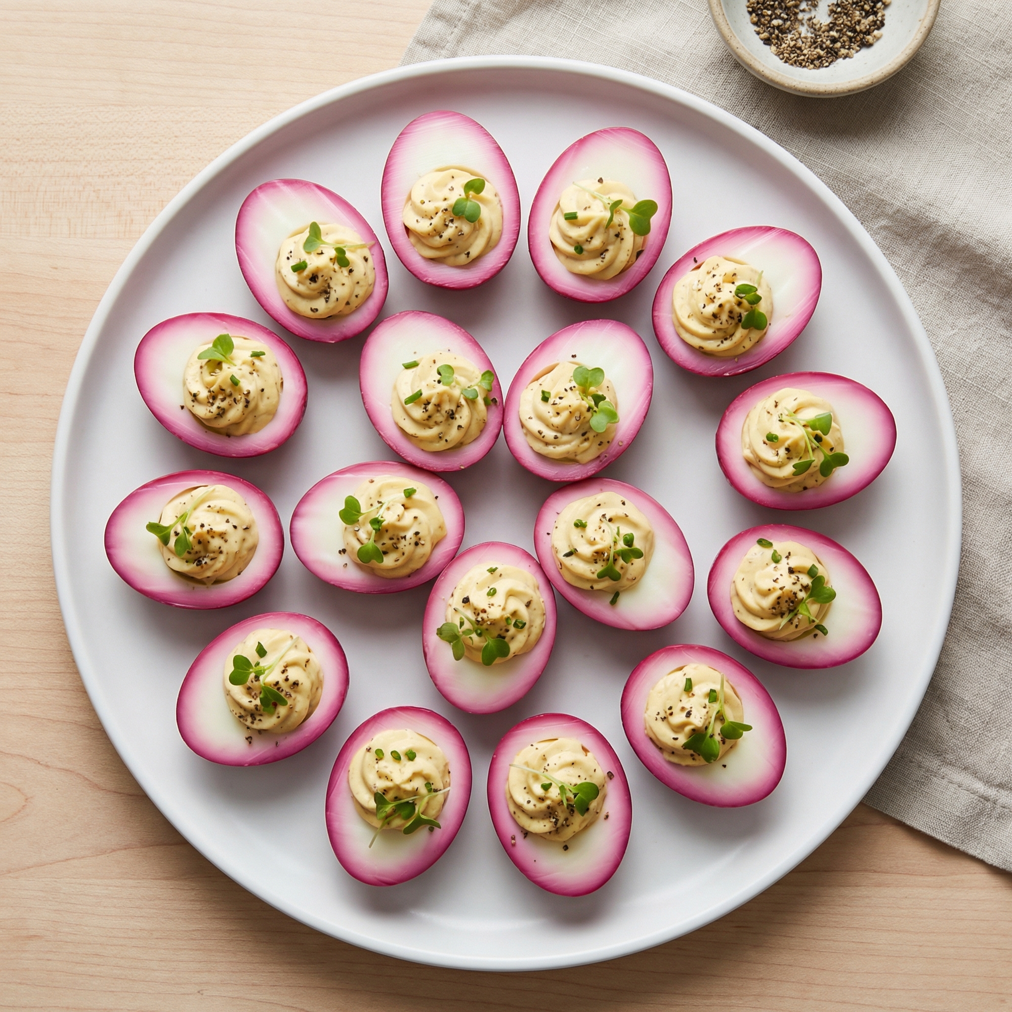 Pink Beet-Pickled Deviled Eggs