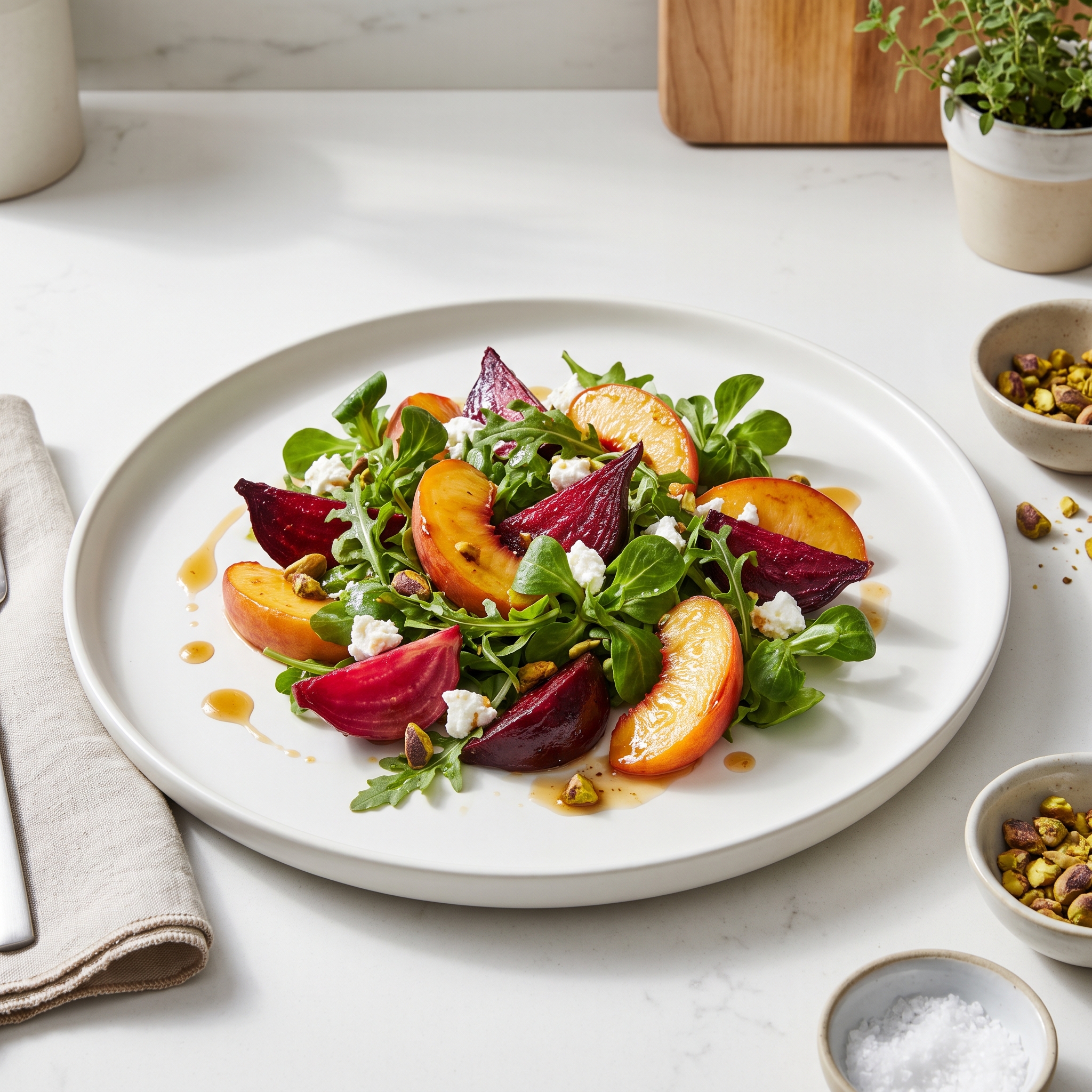 Beet, Peach & Goat Cheese Green Salad