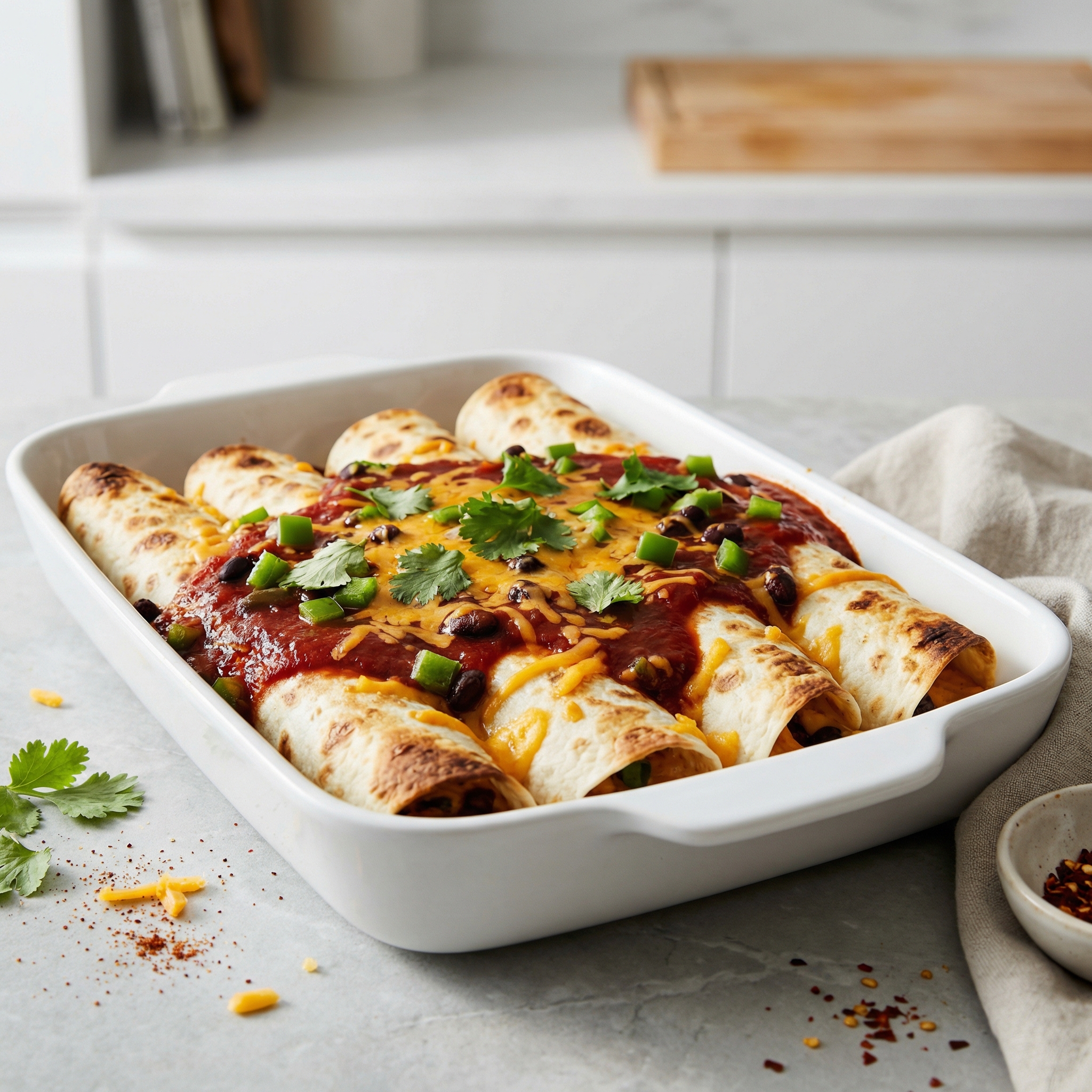 Rice and Black Bean Enchiladas with Cheddar