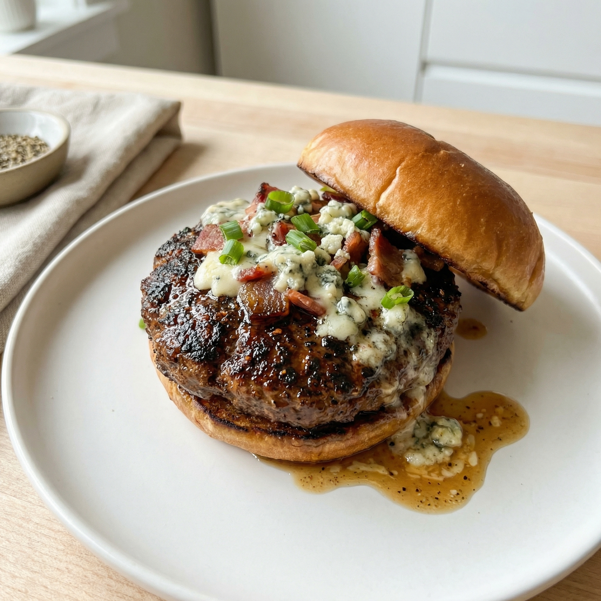 Peppered Black-and-Blue Cheeseburgers