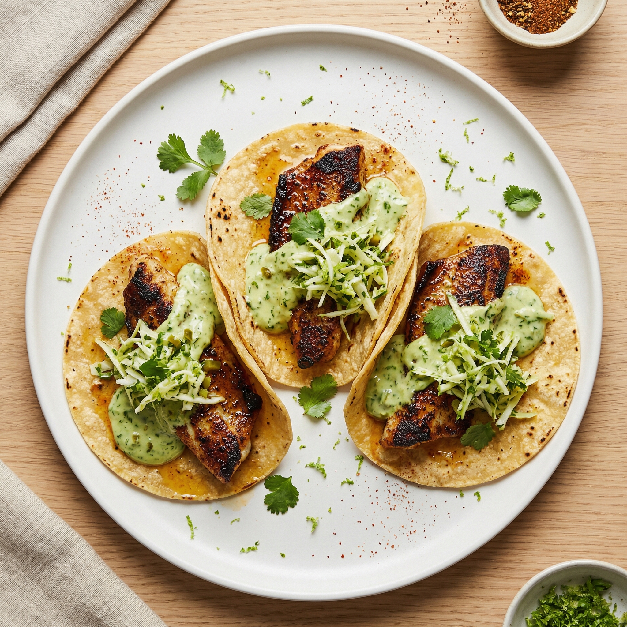 Blackened Fish Tacos with Creamy Avocado Sauce