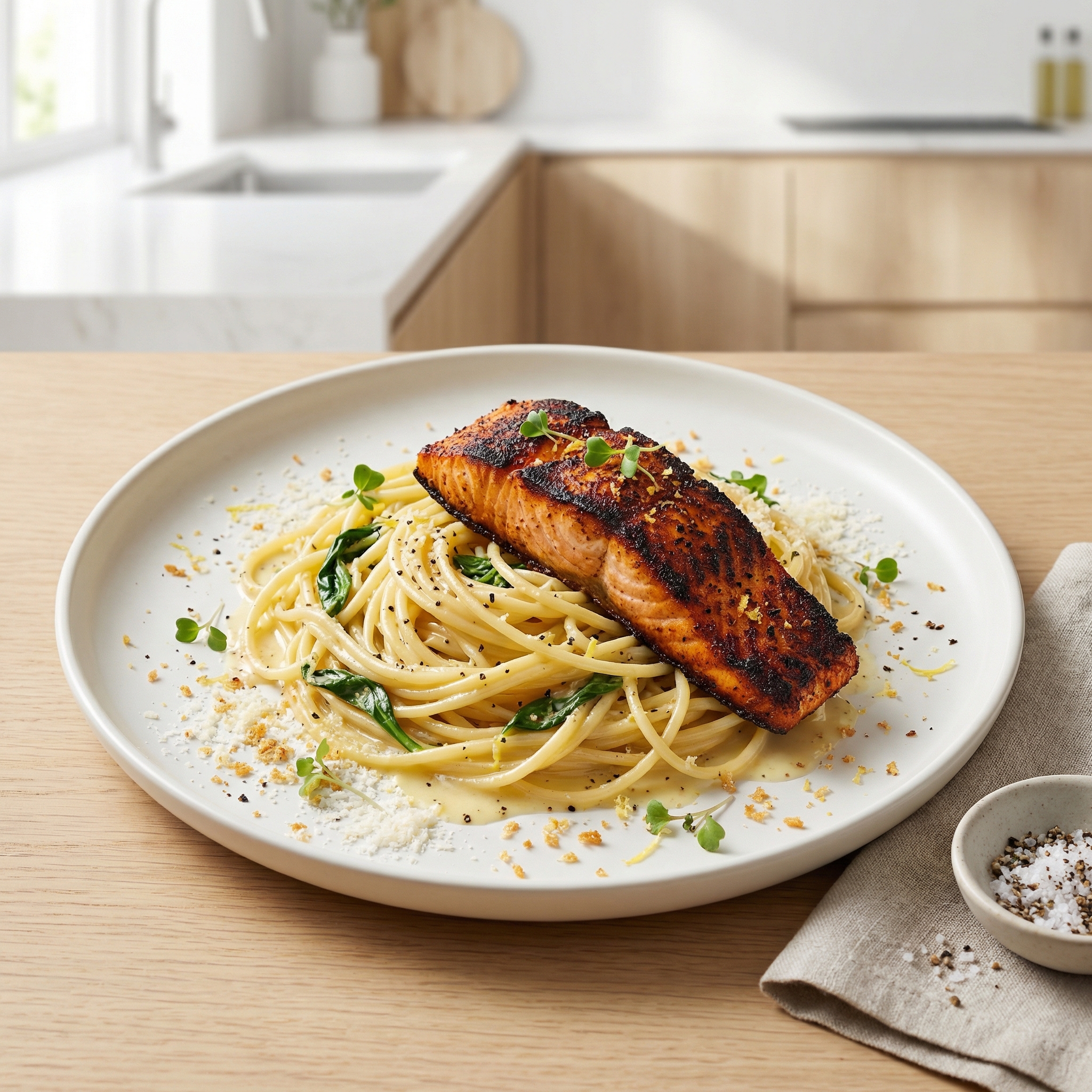 Romantic Blackened Salmon Pasta for Two