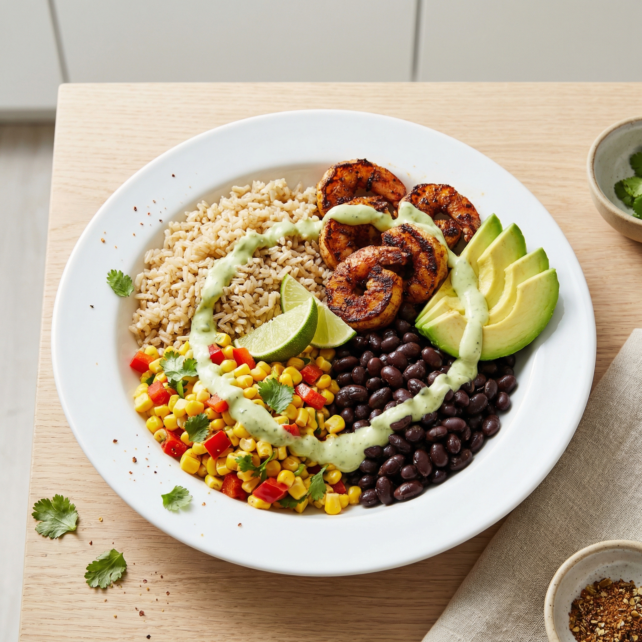 Blackened Shrimp Grain Bowl with Avocado and Black Beans