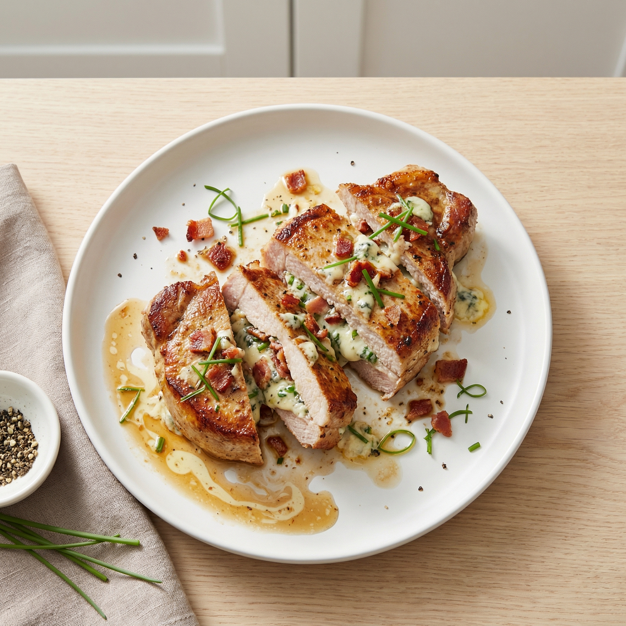 Blue Cheese, Bacon and Chive Stuffed Pork Chops