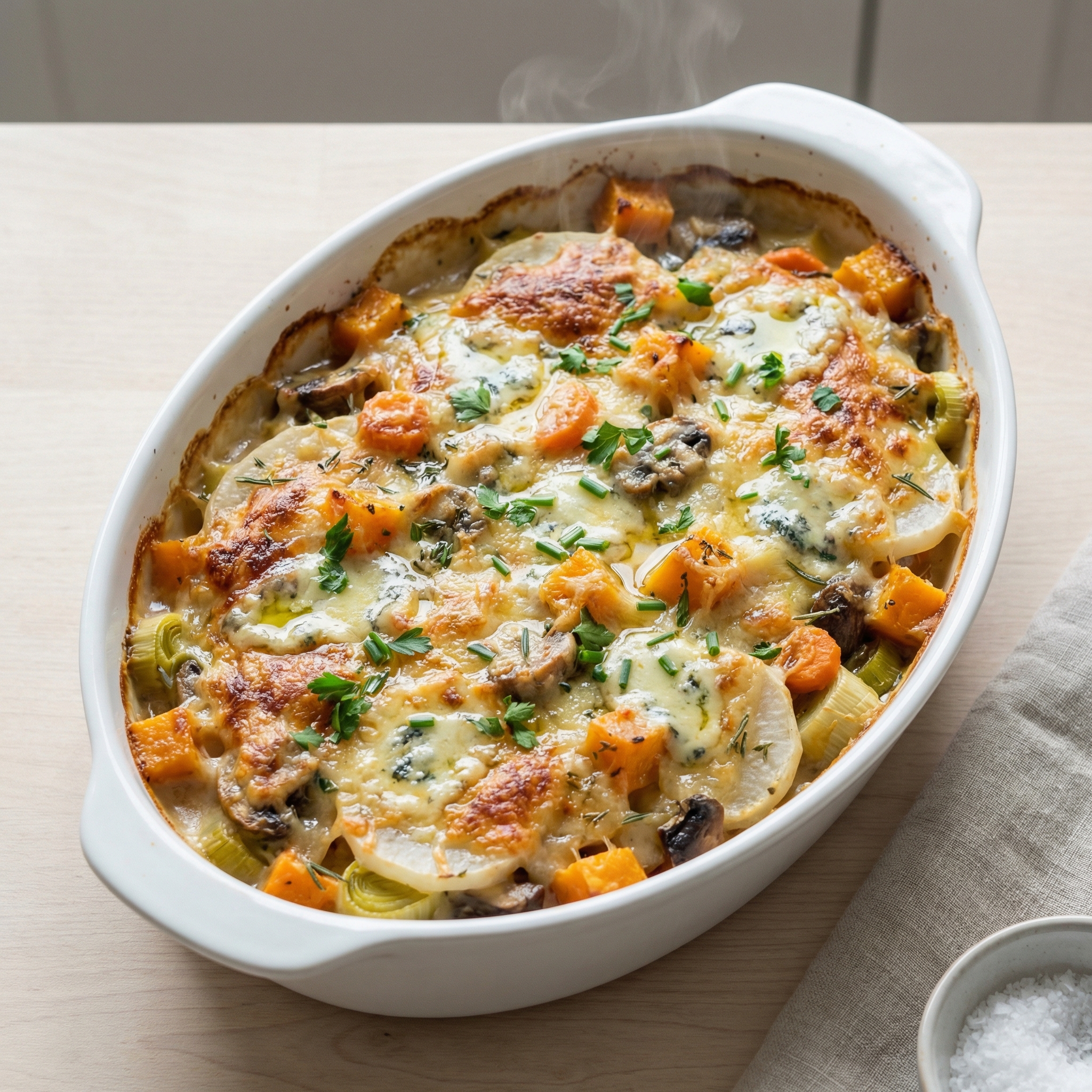 Blue Cheese and Turnip Vegetable Gratin