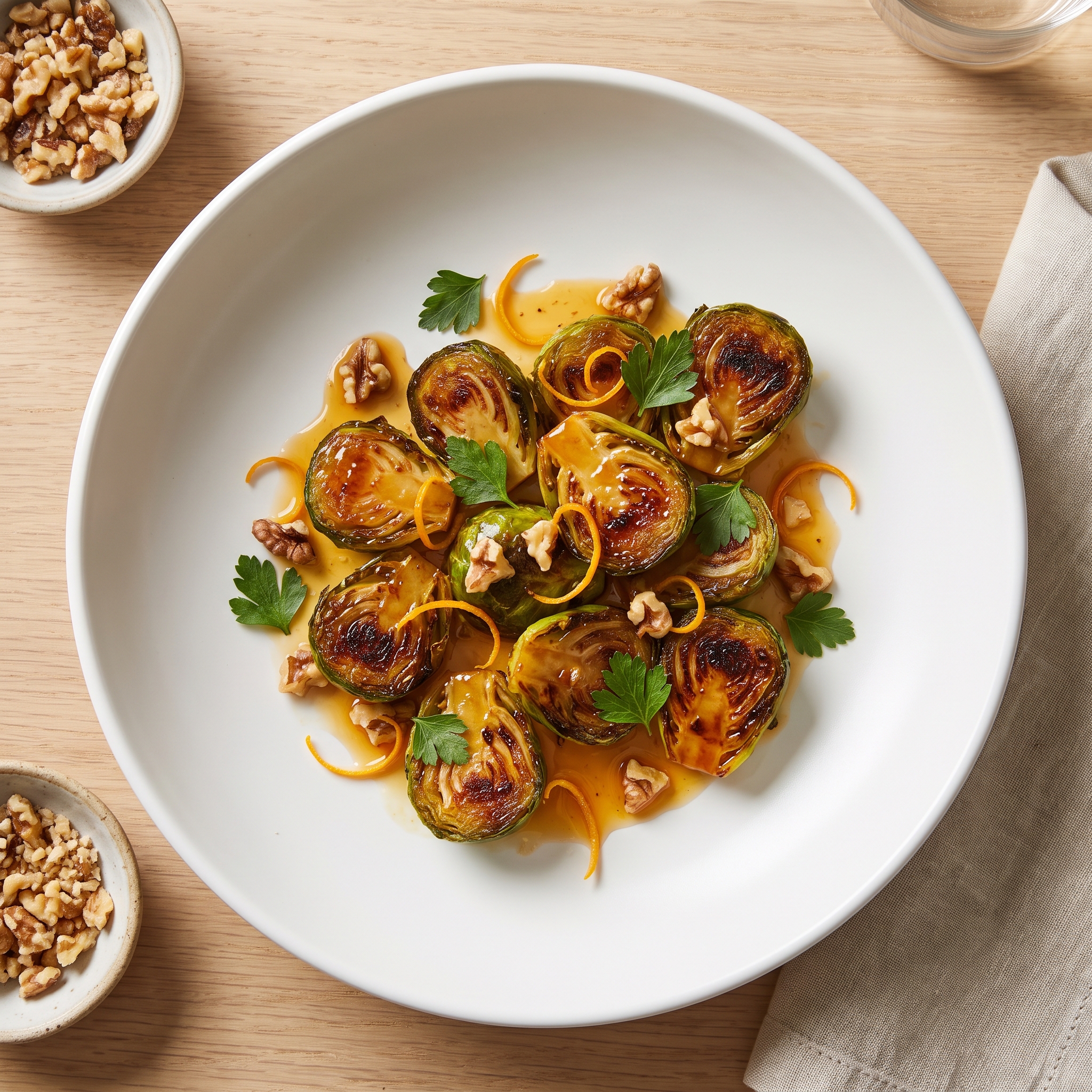 Browned Brussels Sprouts with Orange and Walnuts