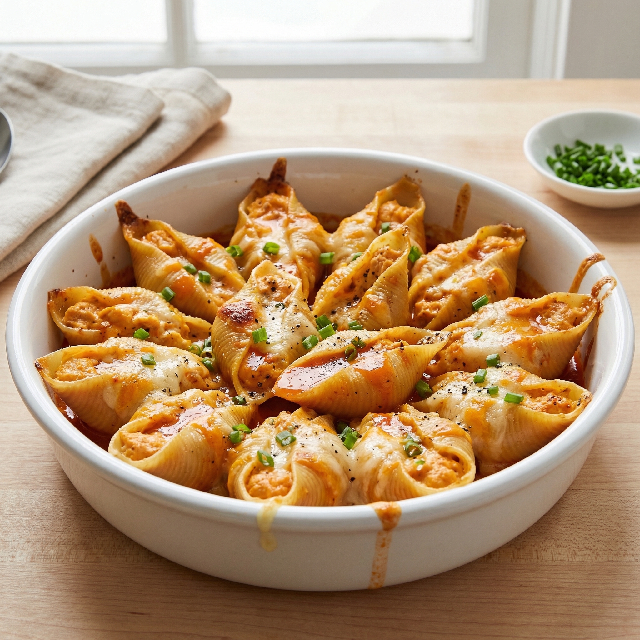 Buffalo-Style Chicken Stuffed Pasta Shells