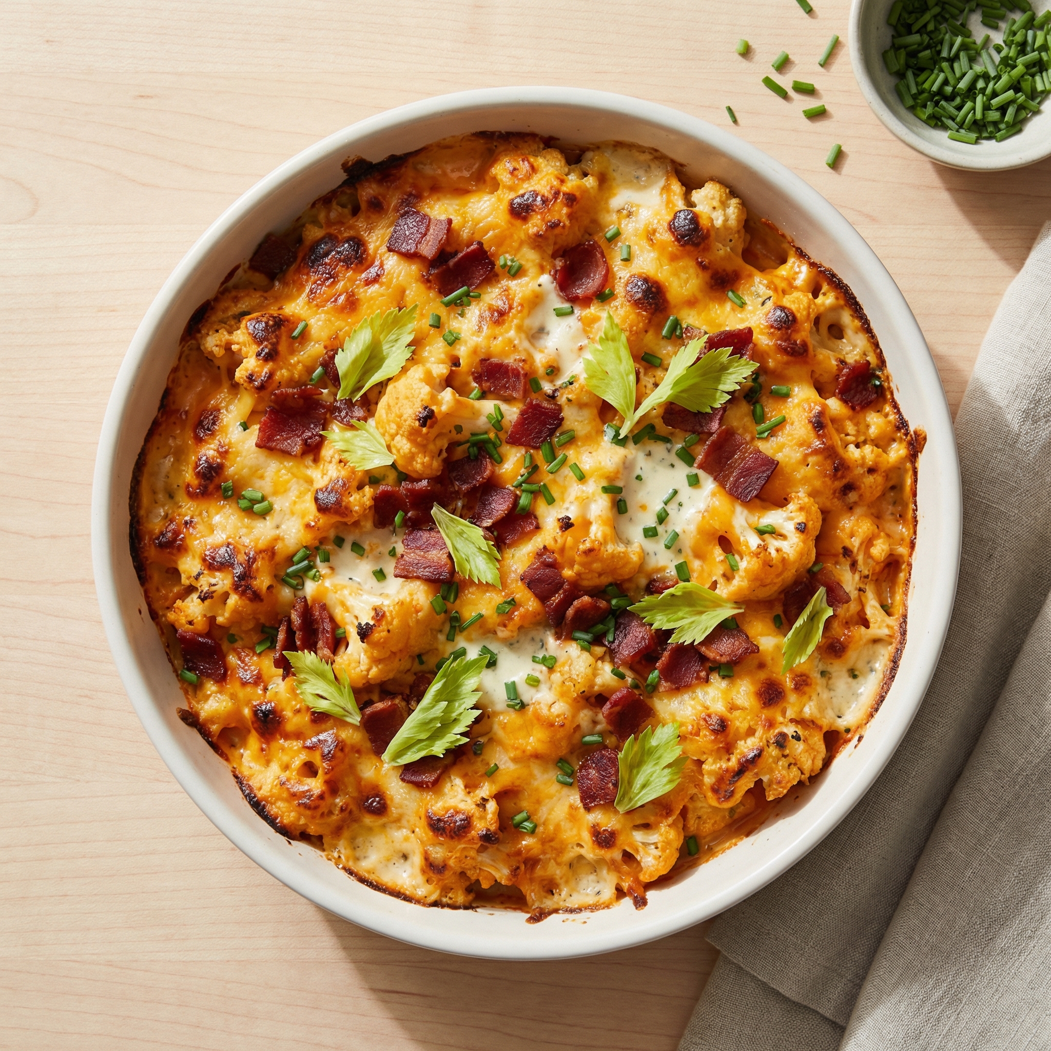 Buffalo Bacon Ranch Cauliflower Casserole