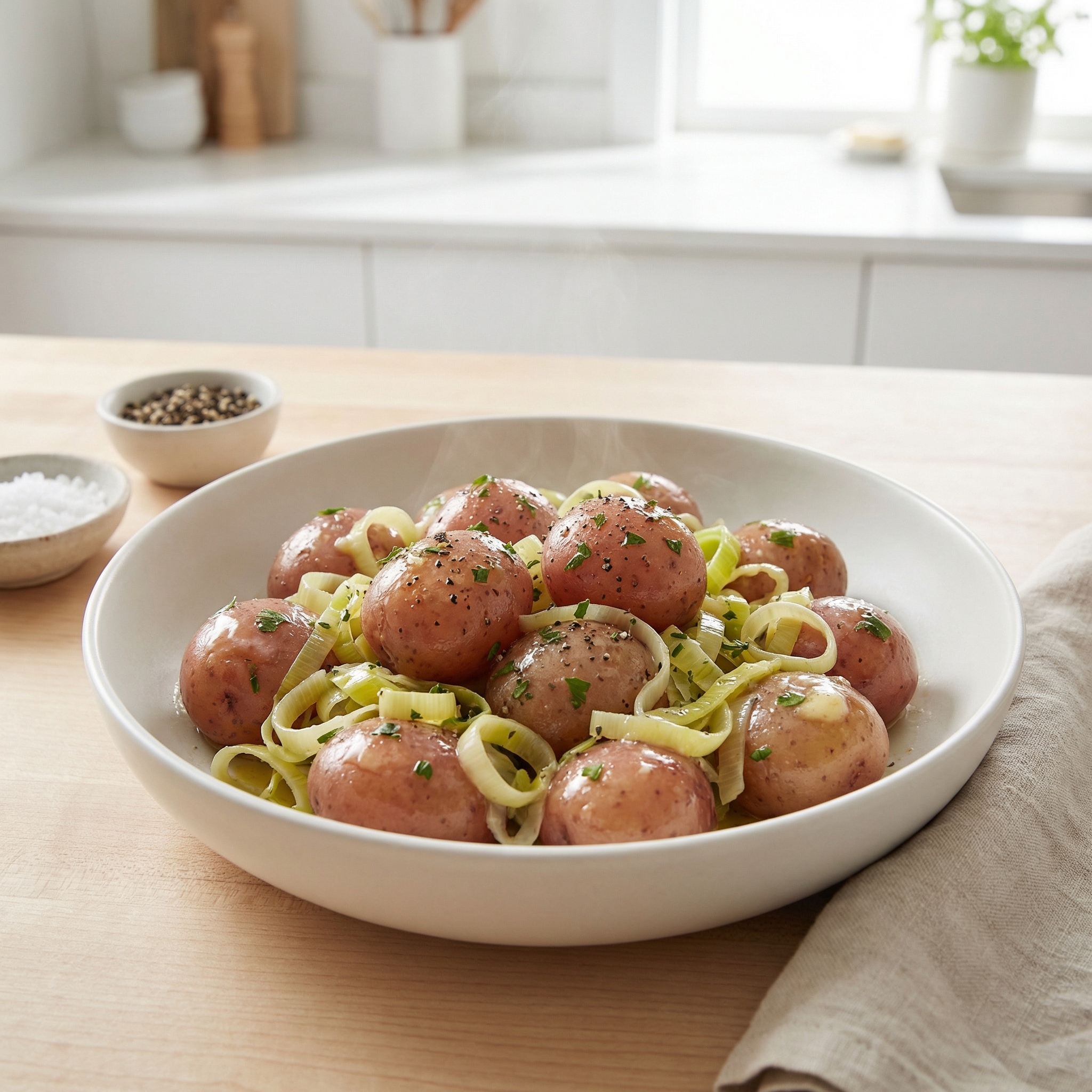 Baby Red Potatoes with Leeks and Fresh Parsley Butter