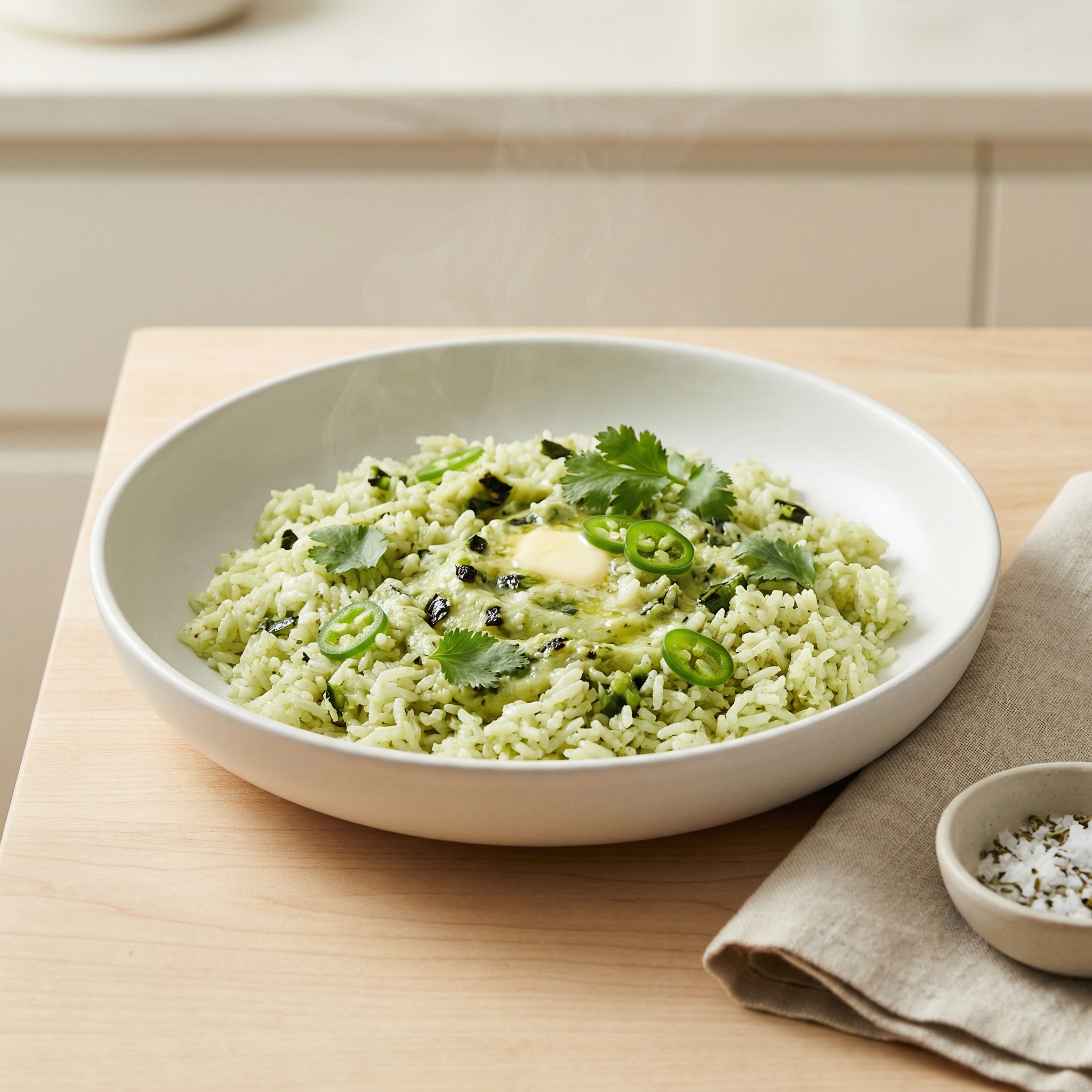 Buttery Jasmine Rice with Roasted Poblano Peppers