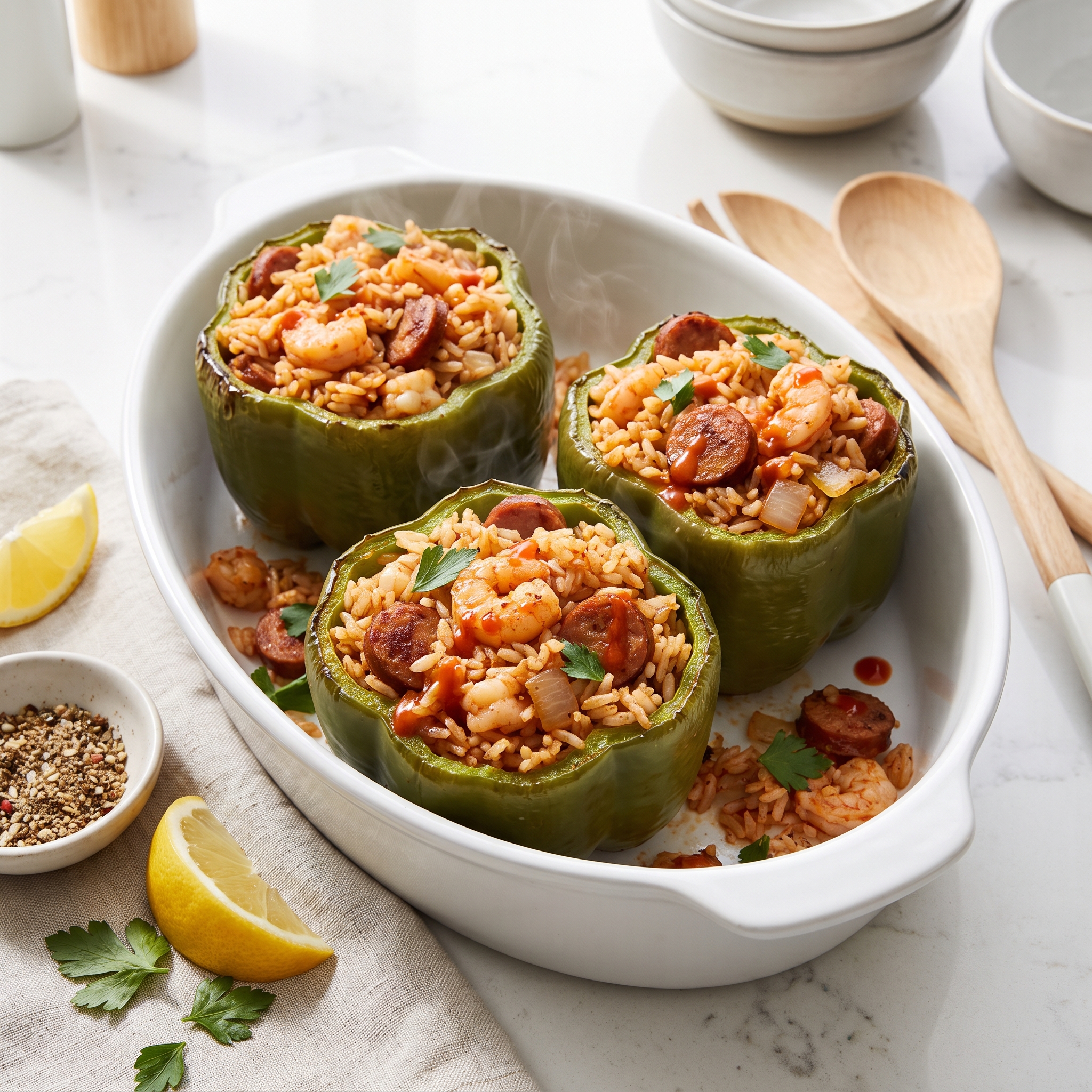 Cajun-Inspired Shrimp and Andouille Stuffed Peppers