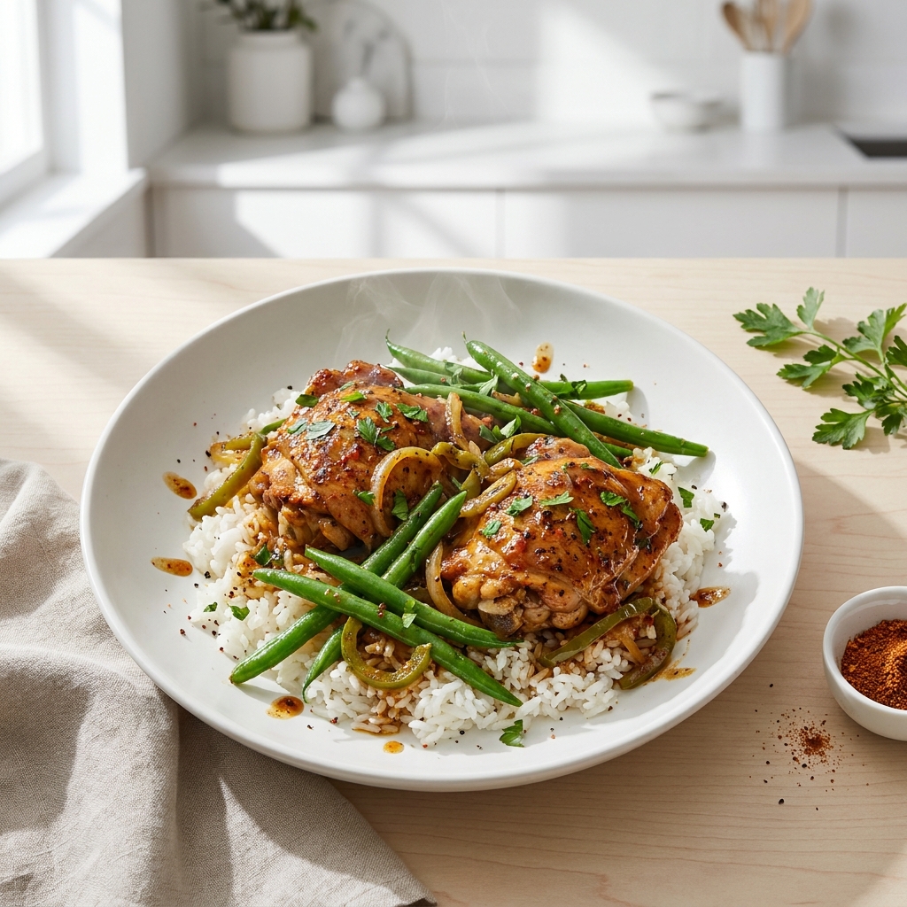 Cajun-Style Smothered Chicken Thighs