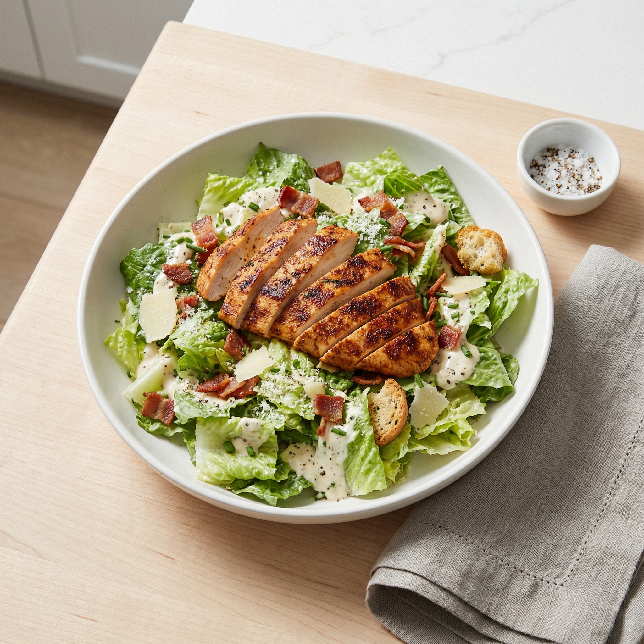Quick Cajun Chicken Caesar Salad with Bacon