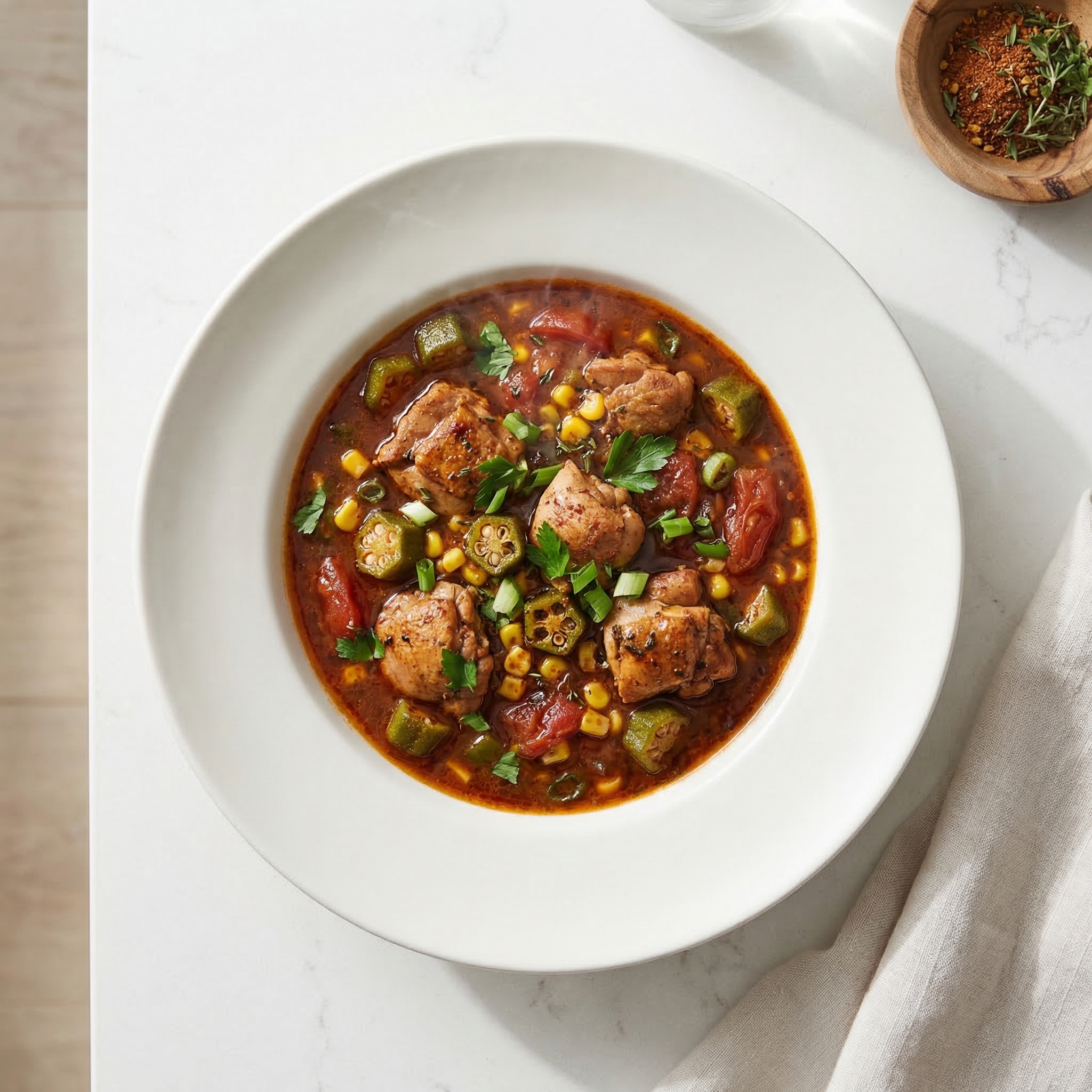 Chicken Stew with Okra, Corn, and Tomatoes